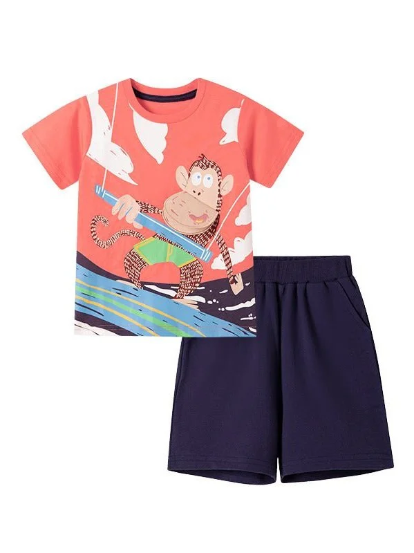 Boy's Monkey Pattern Shorts Set