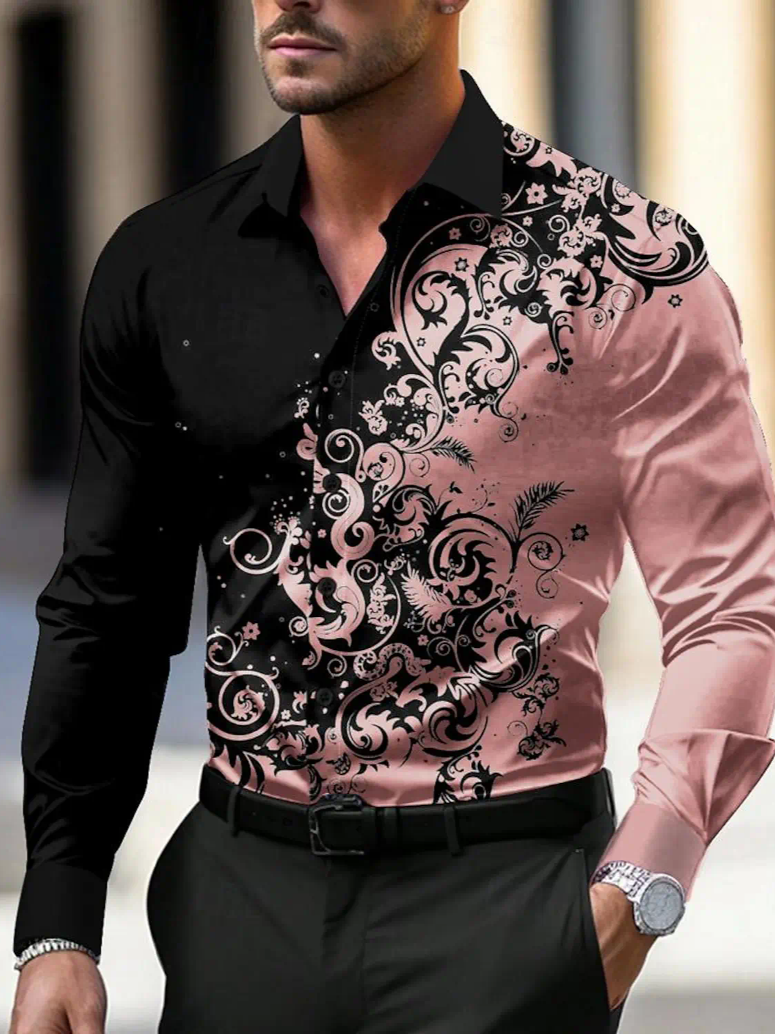 Men's Floral Business Casual Dress Shirt