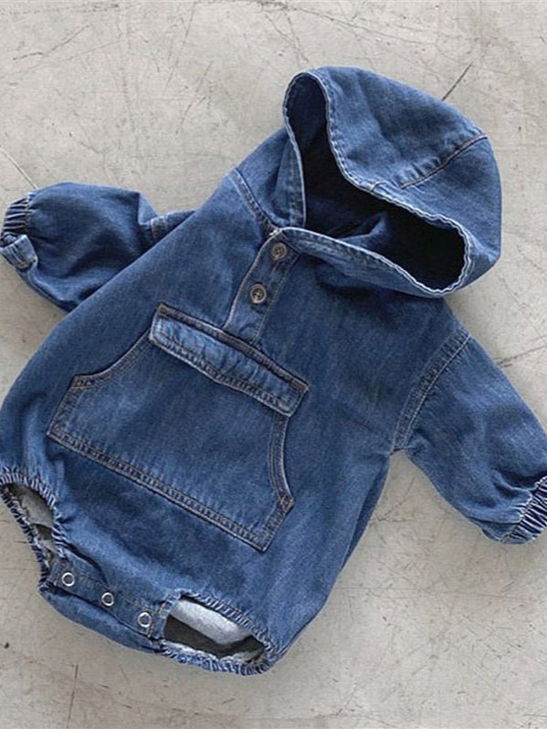 Unisex Baby Denim Hooded Onesie