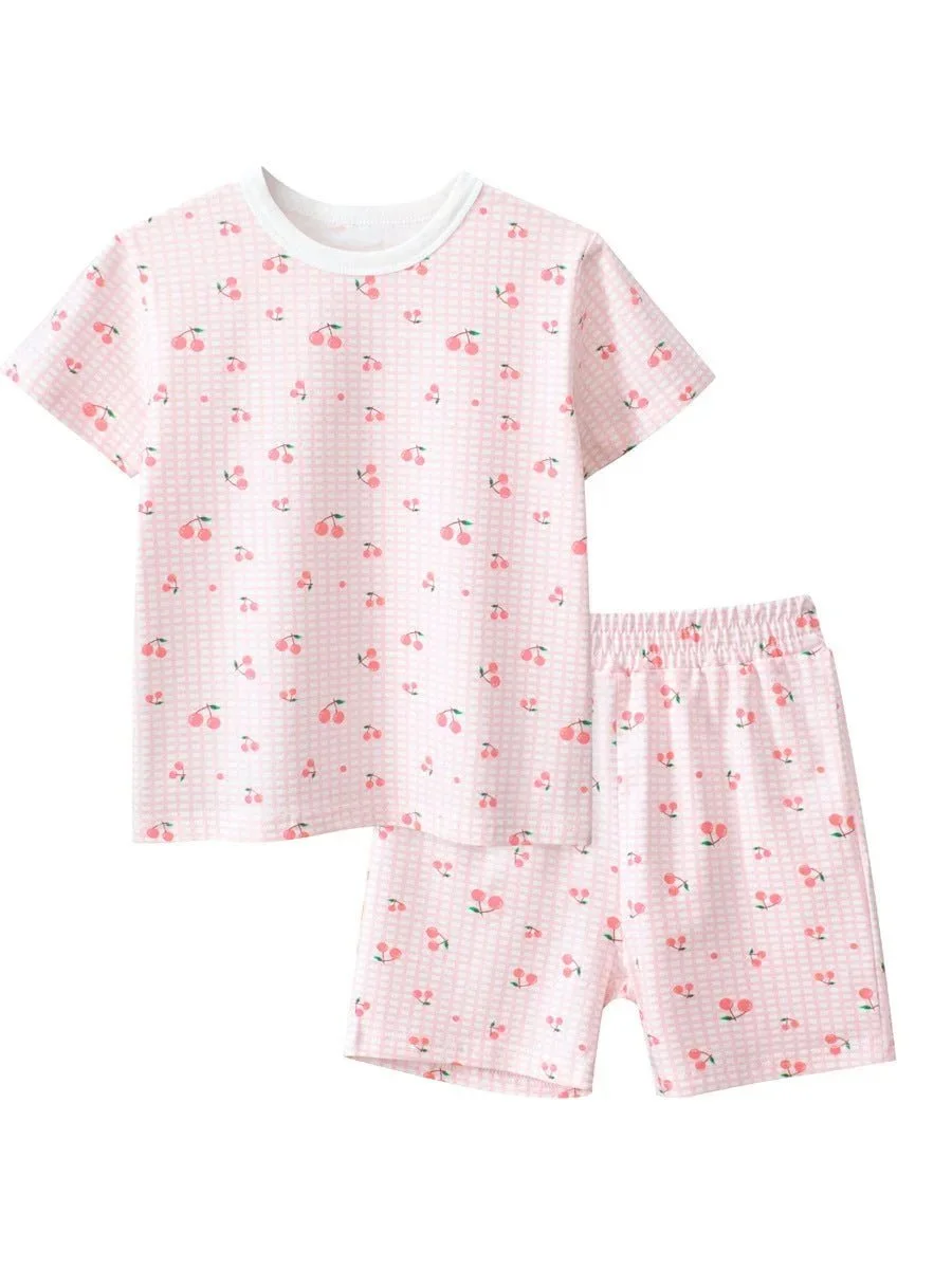 Girl's Cartoon Print Shorts Set