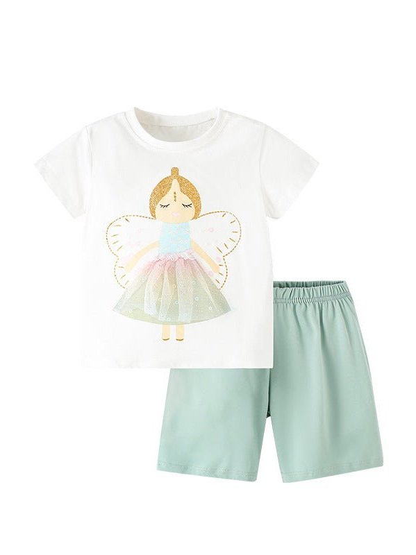 Girl's Angel Print T-Shirt and Shorts Set