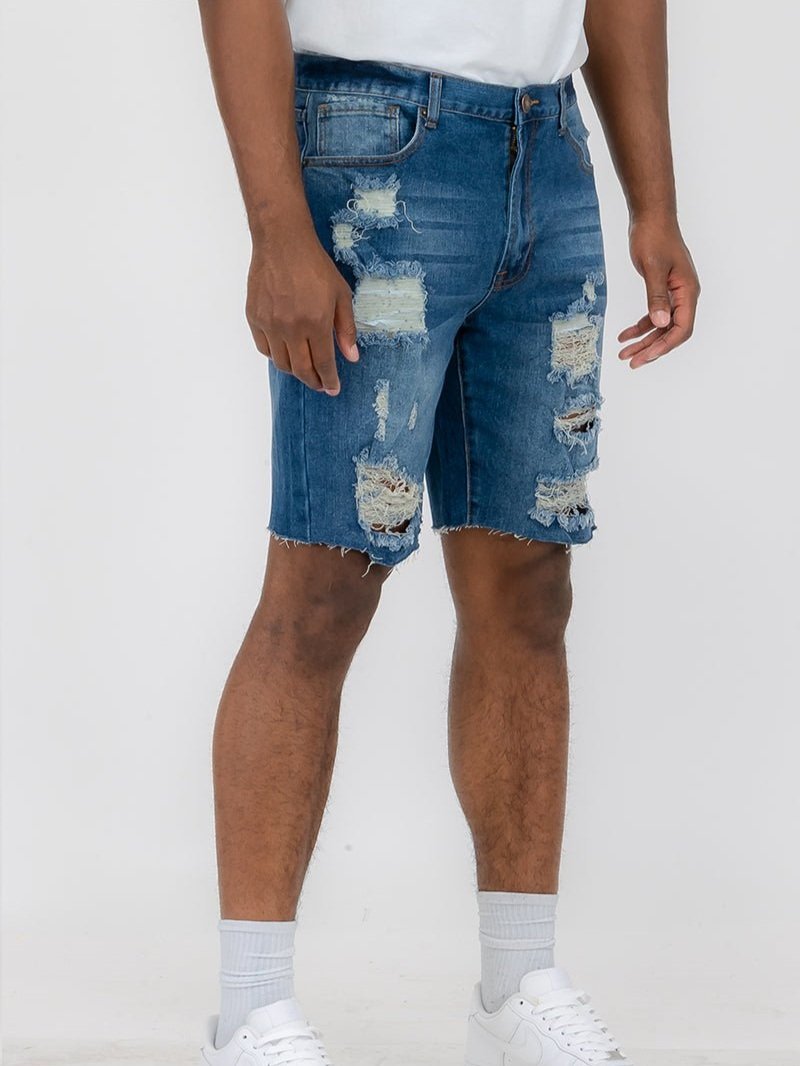 Washed Distressed Denim Shorts