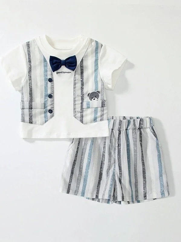 Kids Striped Vest Pattern Shorts Set