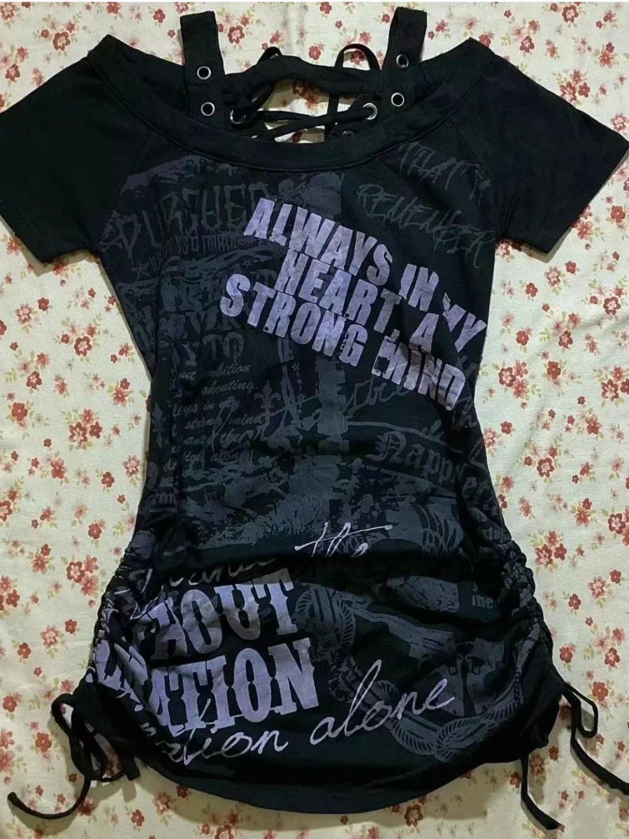 Women’s Ancient Letter Print Drawstring Top