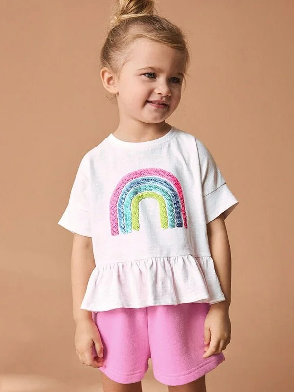 Girl's Rainbow Pattern Shorts Set