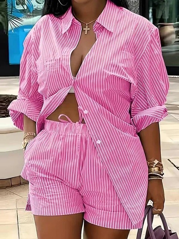 Women Sexy Button Blouse & Shorts Outfit