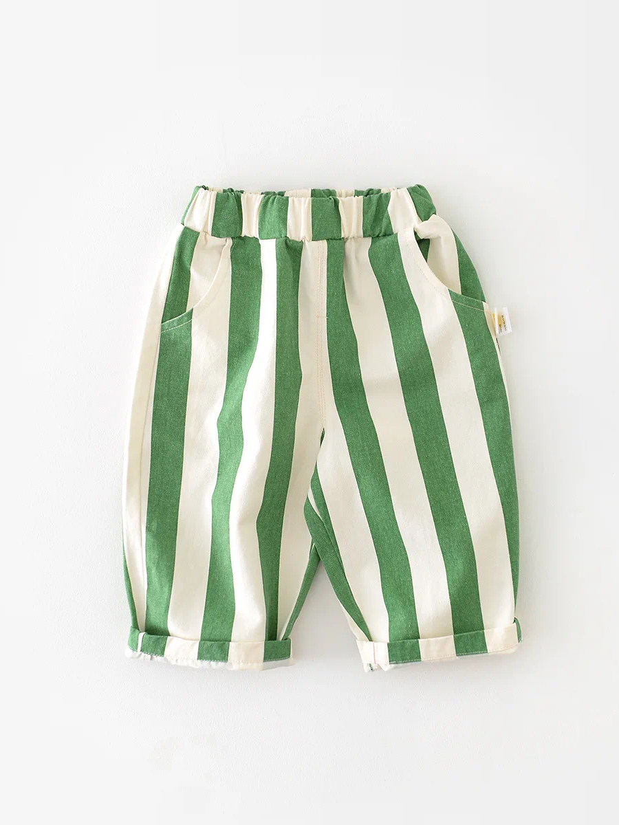 Unisex Babies High Waist Stripe Pants