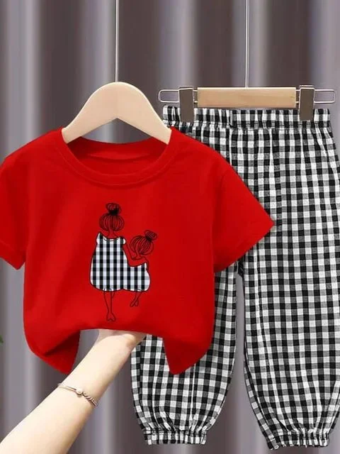 Girl's T-Shirt with Plaid Pants Set