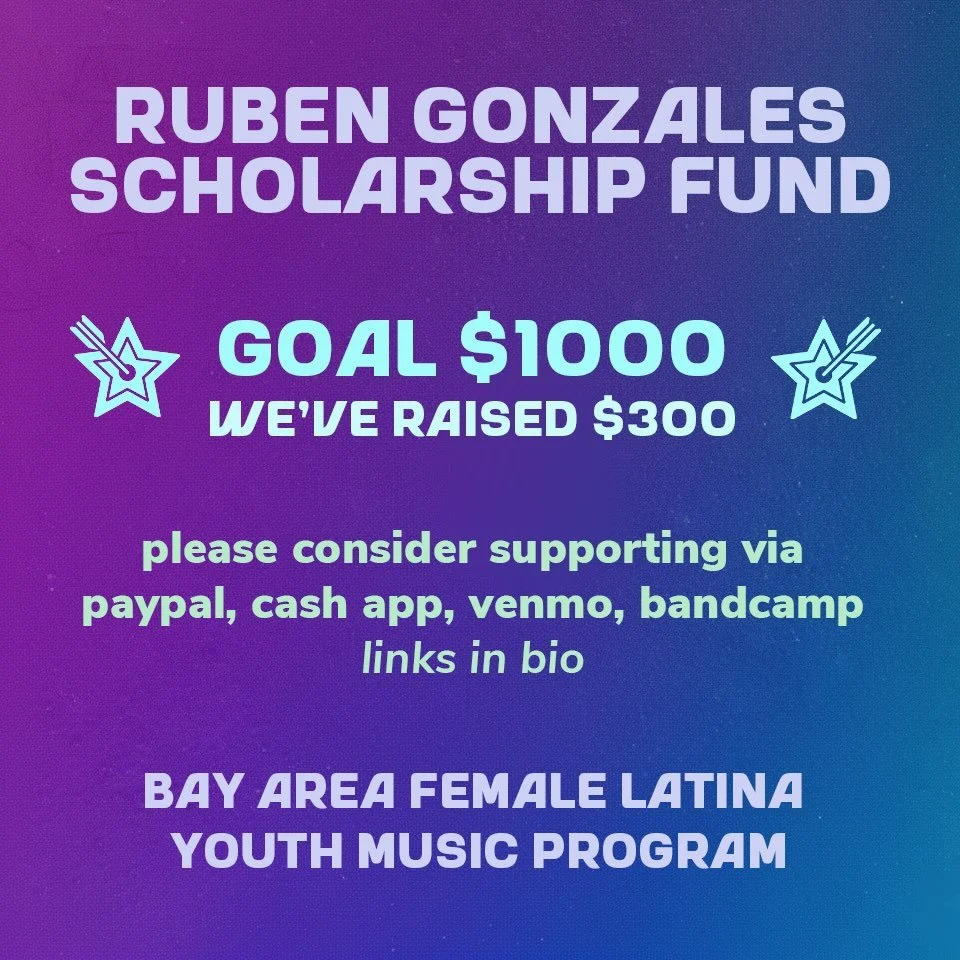 300 raised, 700 to go! Ruben scholarship fund links in bio or: 

venmo: @kateramsey88

cash app: $kateramsey88

paypal: kt.ramsey.7@gmail.com

rosehaze.bandcamp.com

TYSM to everyone who has supported!

Goes to bay area female latina youth music prog