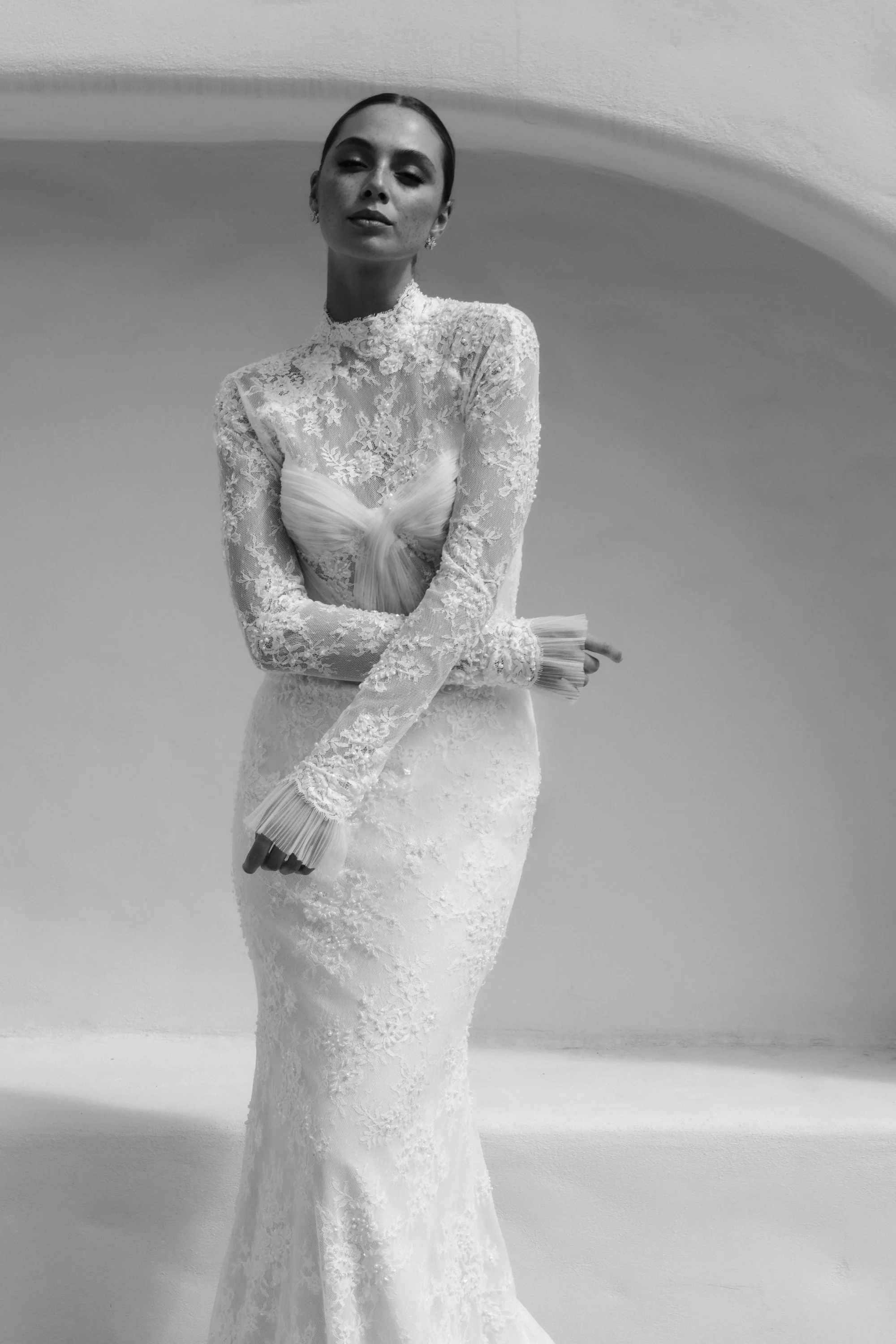 Alena Leena Bridal Rubinette available at Halo & Wren Bridal

The Rubinette gown is demurely flirtatious with a hint of seduction. A structured bustier is softened by swathes of lace, and hints of sparkle shine as you move.

Perfect for the bride loo