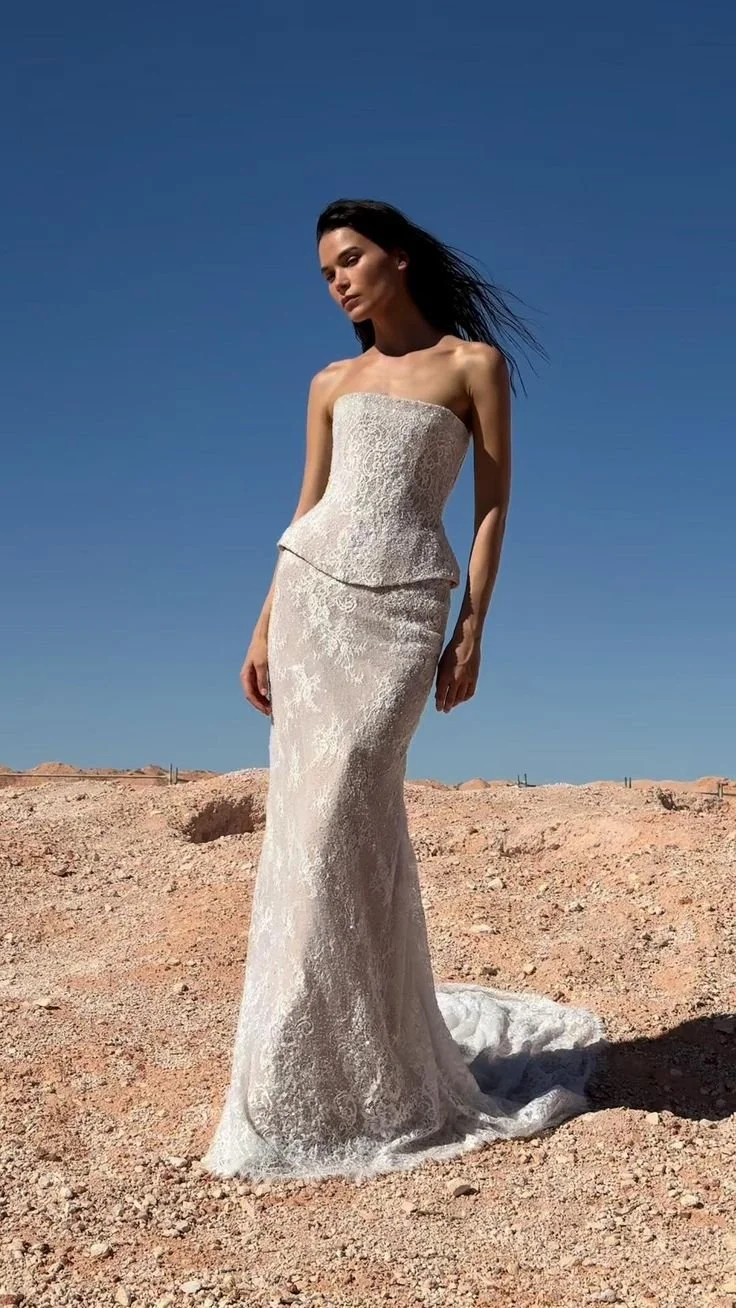 The  kyha bride Sena bodice is soft yet structured, offering a flattering fit that highlights the bust and waist. its sequin and lace is hand applied for a delicate yet show stopping look, Sena pairs beautifully with Zira skirt