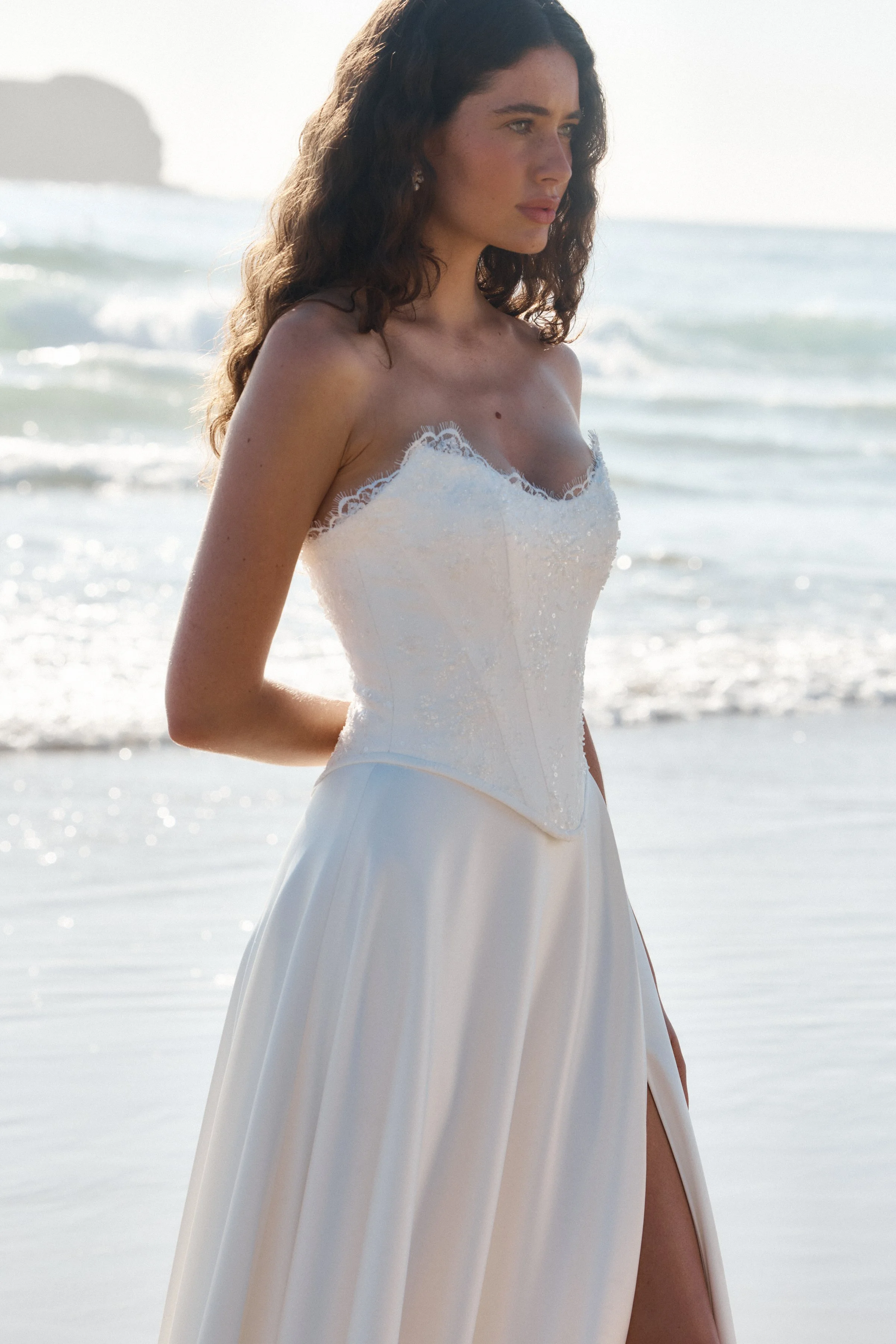 The MWL Landon is a stunning two piece dress, offering the elegance of a separate top and skirt for versatile styling. The top is crafted from delicate Blair lace and finished with the signature Blair trim, featuring the flattering Tate bodice shape.