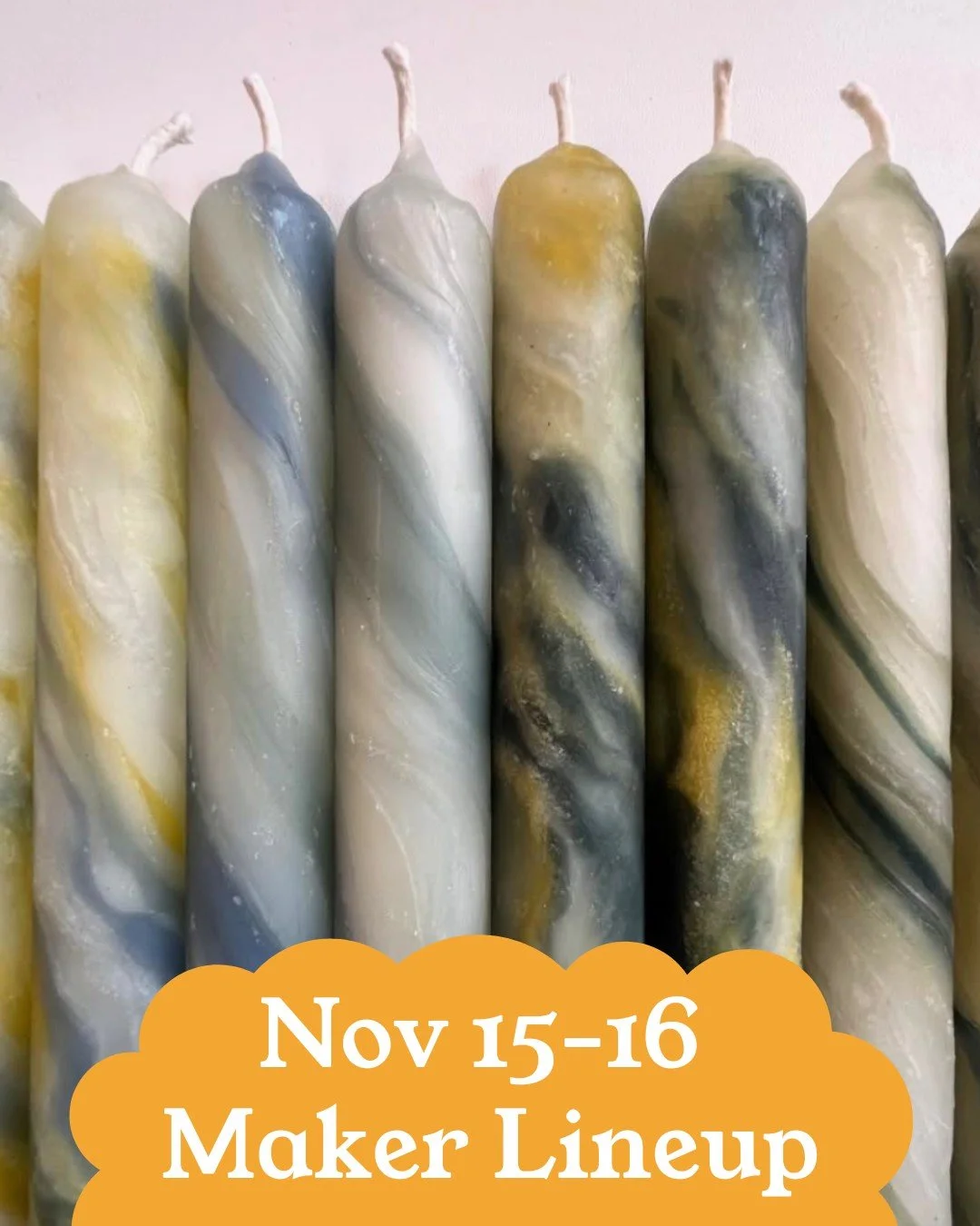 November 15-16 Maker Lineup:
(Post 2 of 2)

@oakmoss.candles
@bessyskincare
@antlerbakingcompany
@sophiestuff_pottery
@flex_bynoelle
@kactusblue
@amieartstudio
@design.3fish
@auntiemsflowers
@legitadorablepets
@sonderfarmstead
@potterybyleila
@circli