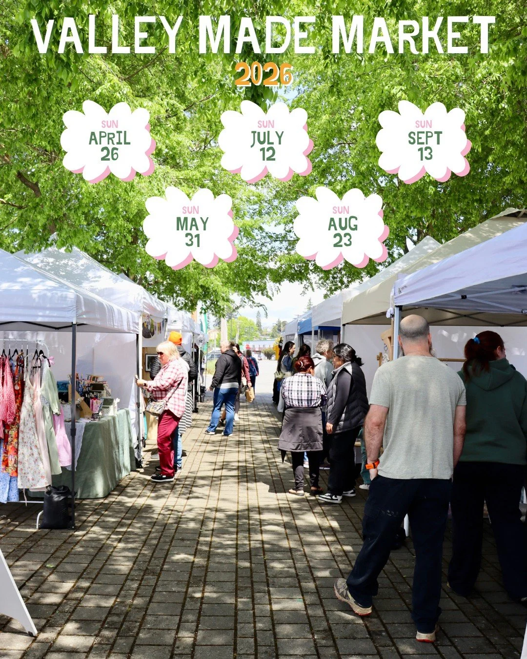 We're excited to share with you a first look at our outdoor market dates for 2026! 🙌
April 26, May 31, July 12, August 23, September 13
Mark your calendar, share with a friend, and keep an eye out for Maker Applications opening on Feb. 1st!