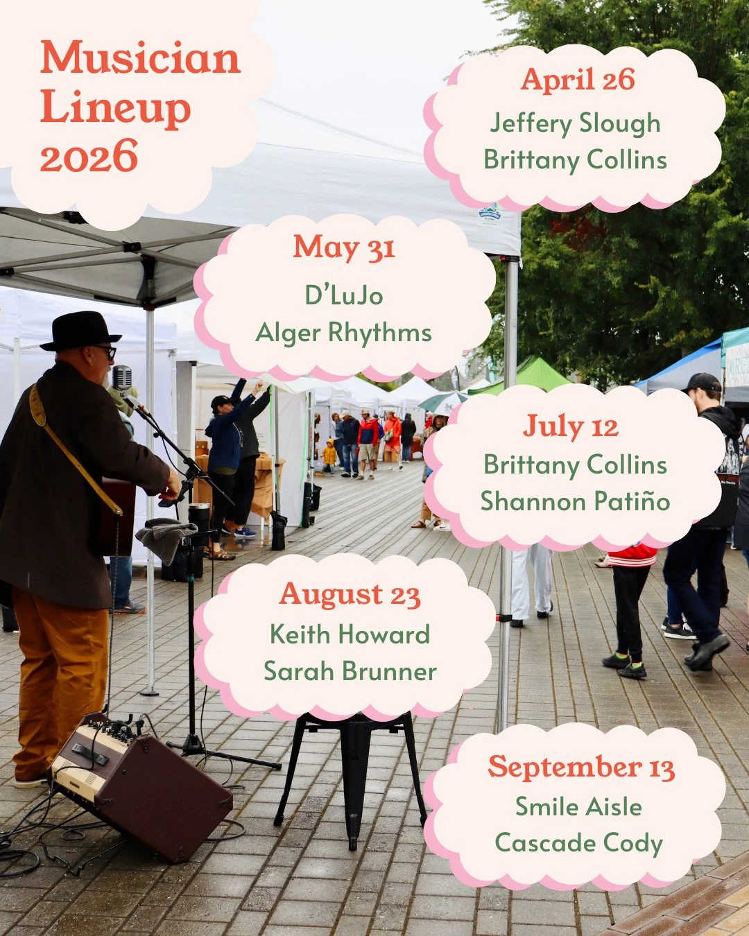 At Valley Made, we love live music! Each show features two live bands bringing the greatest vibes to Riverwalk Park. 🎶

2026 Musician Lineup:
@jeffslough
@brittmakesmusic
@dlujobandseattle
@thealgerrythms
@shanpatino
Keith Howard
@sarahbrunnermusic
