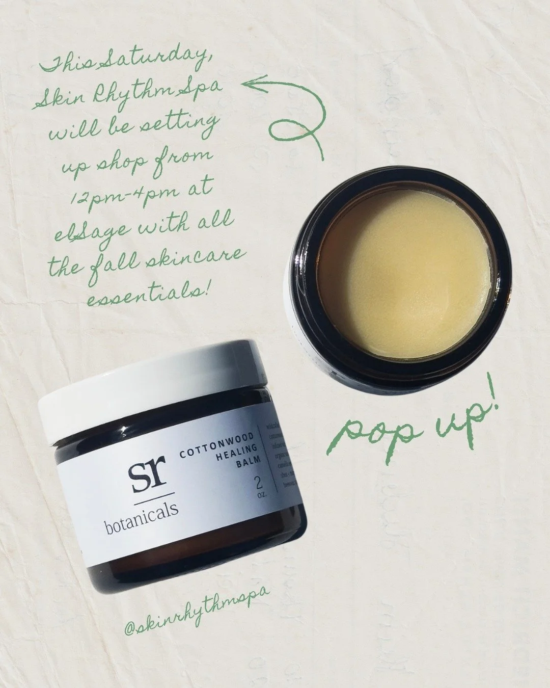 Maker pop-up event!🧴✨
This Saturday, October 17 @skinrhythmspa will be setting up shop from 12pm-4pm at @elsageshop in downtown MV! Portia will be bringing all the fall skincare essentials! It's the perfect time to stock up and keep your skin lookin