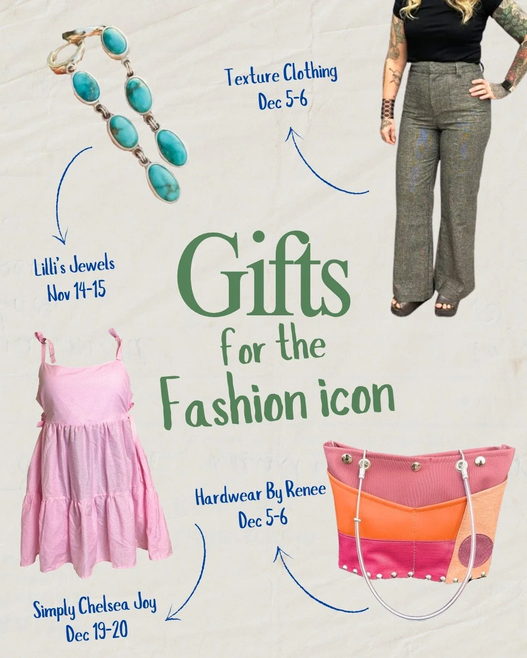 Each of our three holiday market weekends will be packed with chic handmade goods you can't find anywhere else. You're sure to find the perfect item for that one stylish person on your list who loves collecting unique pieces for their wardrobe.