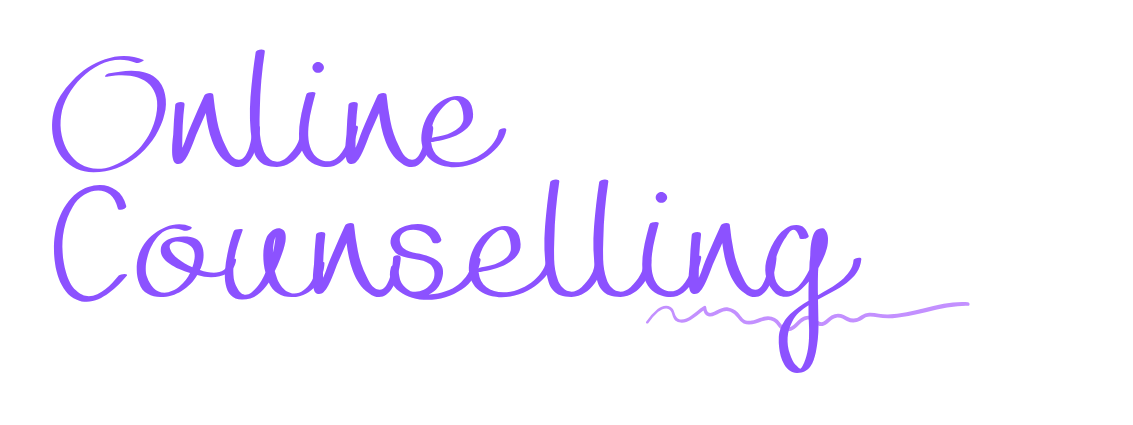 Text reads "Online Counseling" written in purple cursive font on a black background.