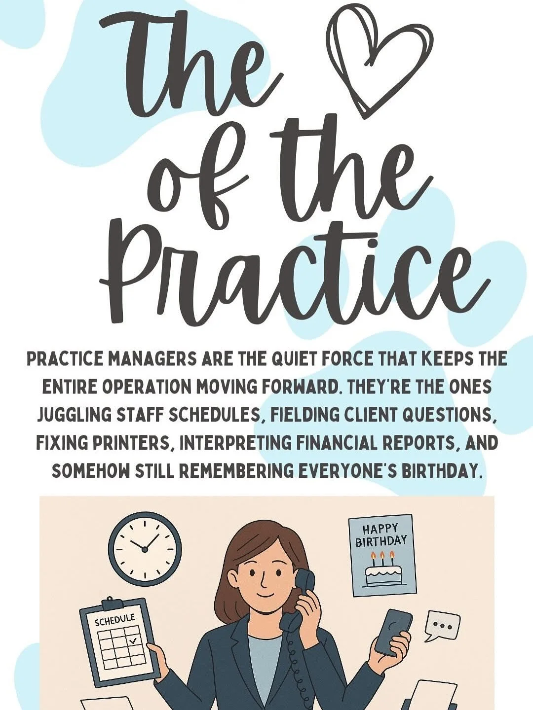 It&rsquo;s Practice Manager Appreciation Week! 🐾
If you&rsquo;ve ever wondered what Christie is up to behind the scenes &mdash; just picture her juggling a dozen hats at once! From managing schedules and supporting our team to keeping everything (an