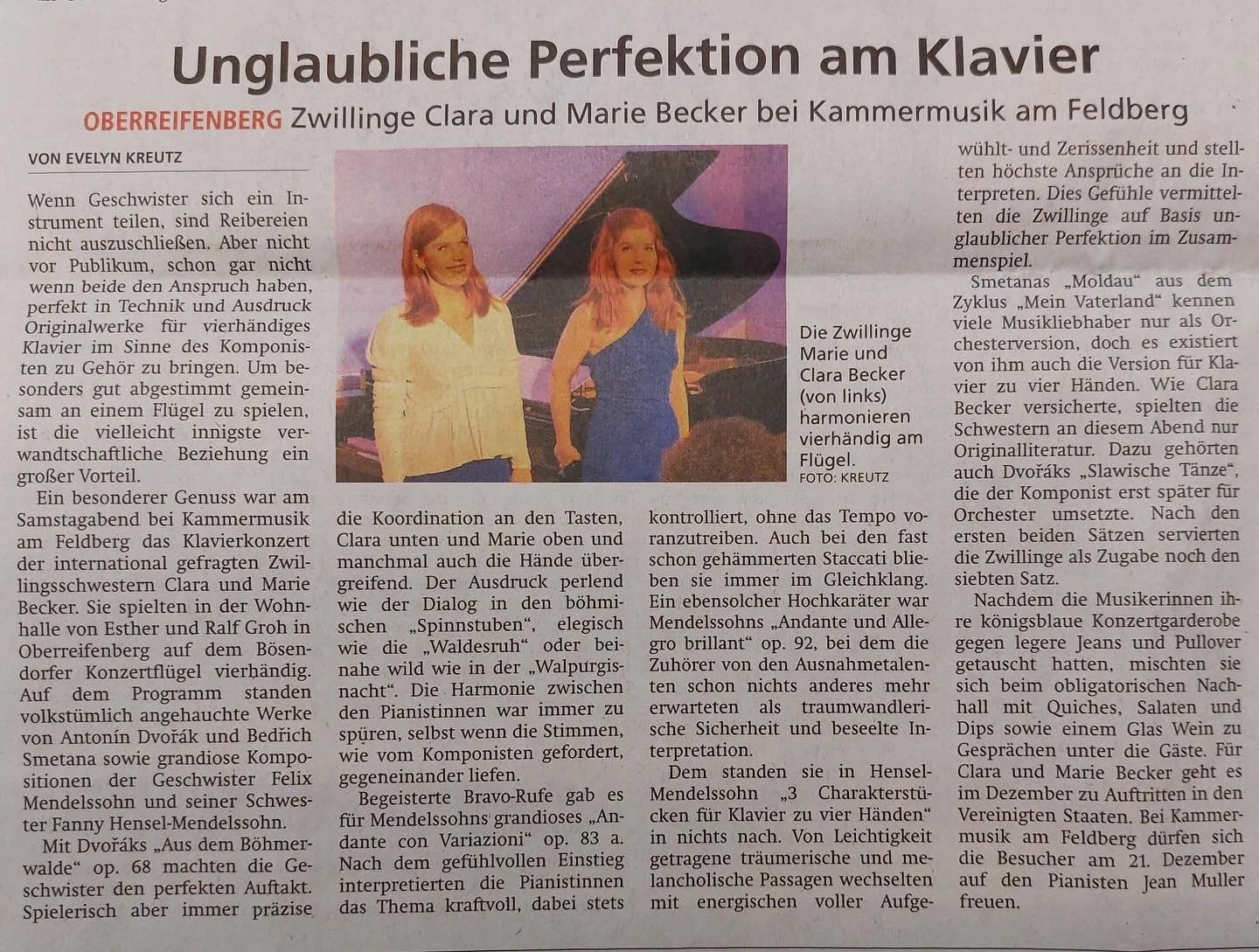 Review from the weekend in Oberreifenberg 🎶#piano #twins #fourhands #concert #classicalmusic #pianists #fannyhensel #fannymendelssohn #mendelssohn #dvorak #smetana