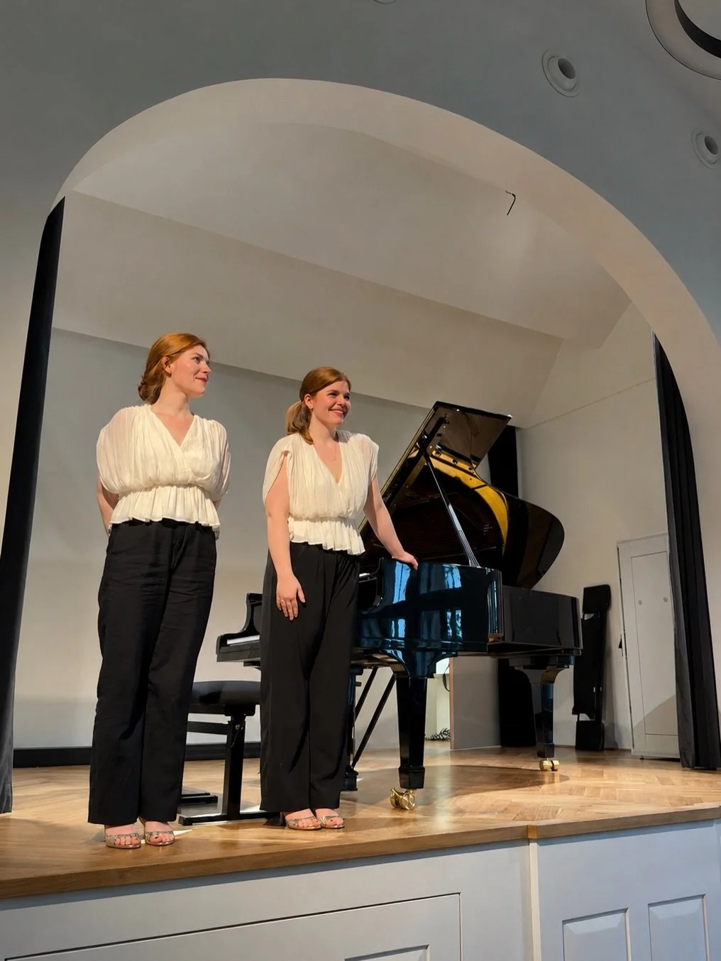 What a tiny beautiful concert hall in Bamberg! We loved visiting the incredible historic city on our next stop with Constellations ✨ #pianoduo #recital #pianofourhands #steinway