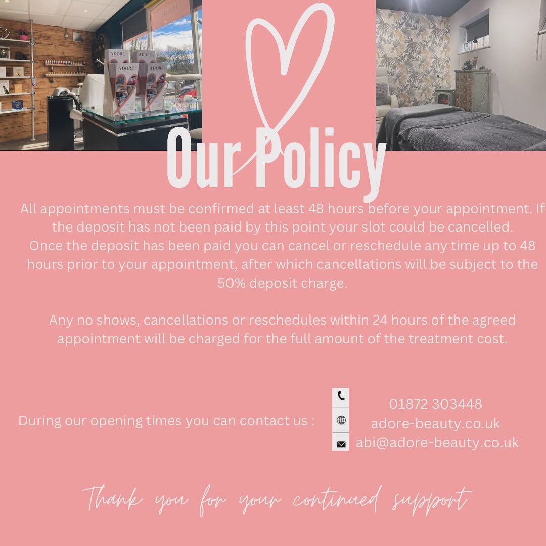 O U R  P O L I C Y ✨

Thank you for your understanding and respect for our policy 💕

#smallbusiness #salon #hairandbeauty