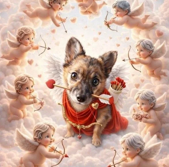 Bobo surrounded by baby cupids