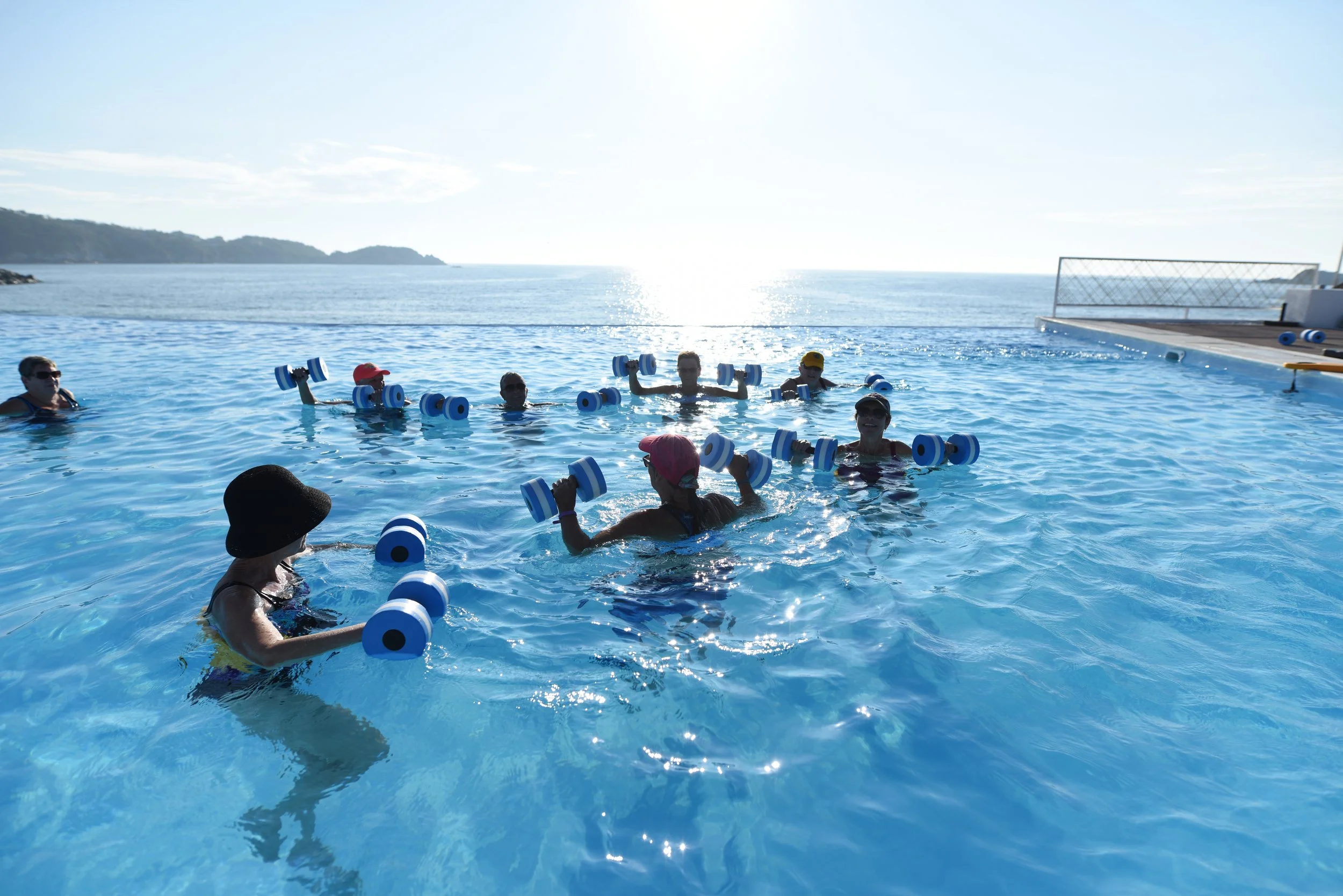 Aquaerobics workout in the pool at Sea Soul Huatulco Beach