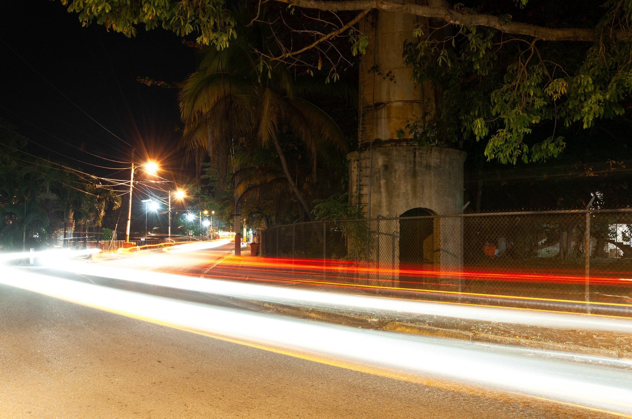 Long exposure, night walking in Rincon, Puerto Rico. I ate shark at a restaurant right here.