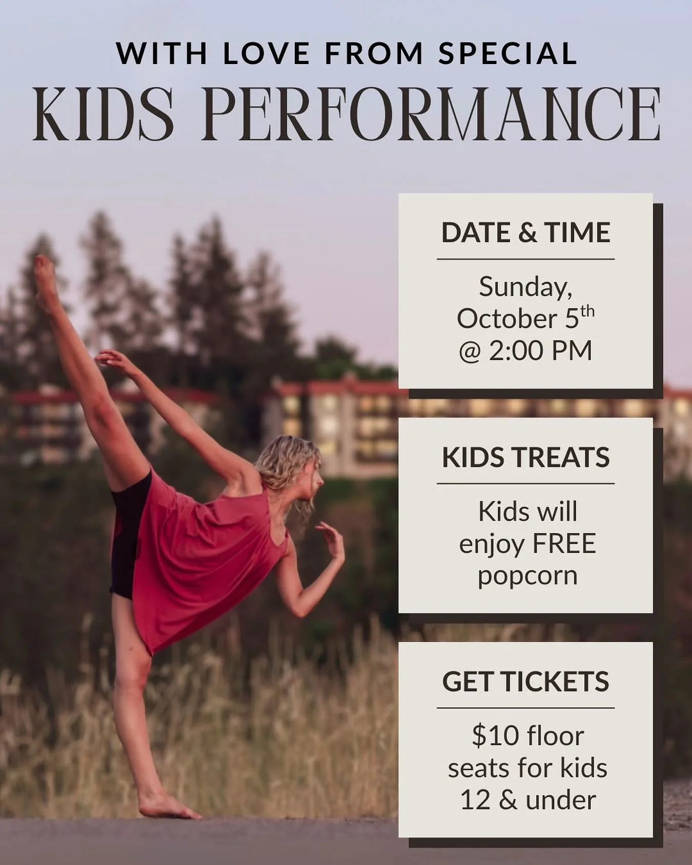 ✨Arts are for all ages! ✨
Join us for a special With Love From performance perfect for kids and families, featuring:

🍿 FREE popcorn
🎟️ $10 floor seats for kids 12 &amp; under
🕑 A 2 PM daytime show &amp; under an hour performance

It&rsquo;s the p