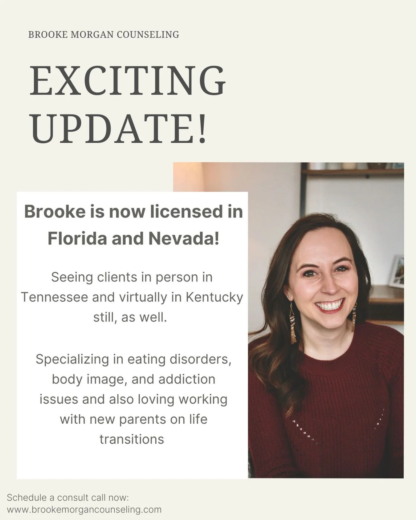 I&rsquo;m so excited to finally say that these licenses are active (Gosh, why does the process take so long??). 🎉

If you or anyone you know are looking for therapy in FL, NV, TN, or KY, I might be your gal! Being able to see people virtually across
