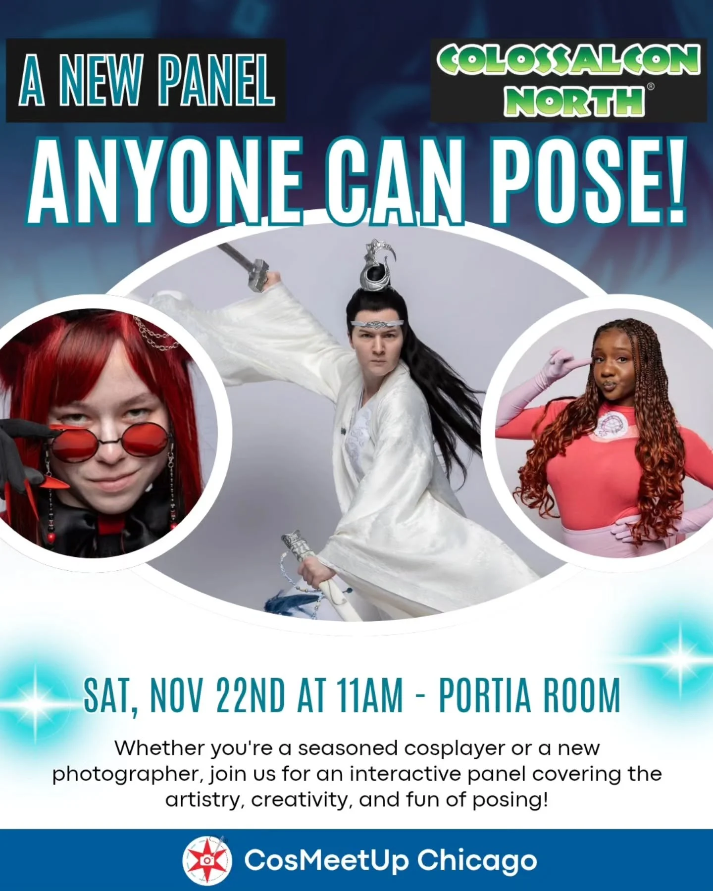 We're hosting a panel at @colossalcon N0orth! Join us for an hour as we discuss posing techniques and approaches. We will even be opening things up to audience volunteers!

This panel is great for both cosplayers and photographers alike! 

Info:
Satu