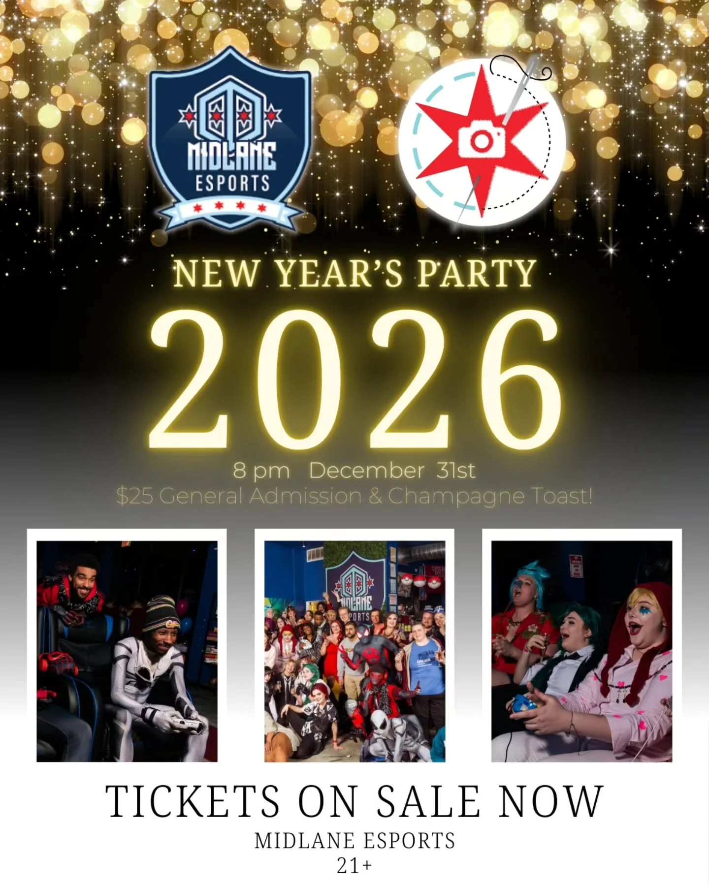 Tonight's the night everyone! Get your cosplays, PJs, and best suit together and come down to @midlanechicago for a night of celebration, gaming, and camaraderie!

$25 admission includes unlimited games, raffle entry, and a complimentary glass of cha
