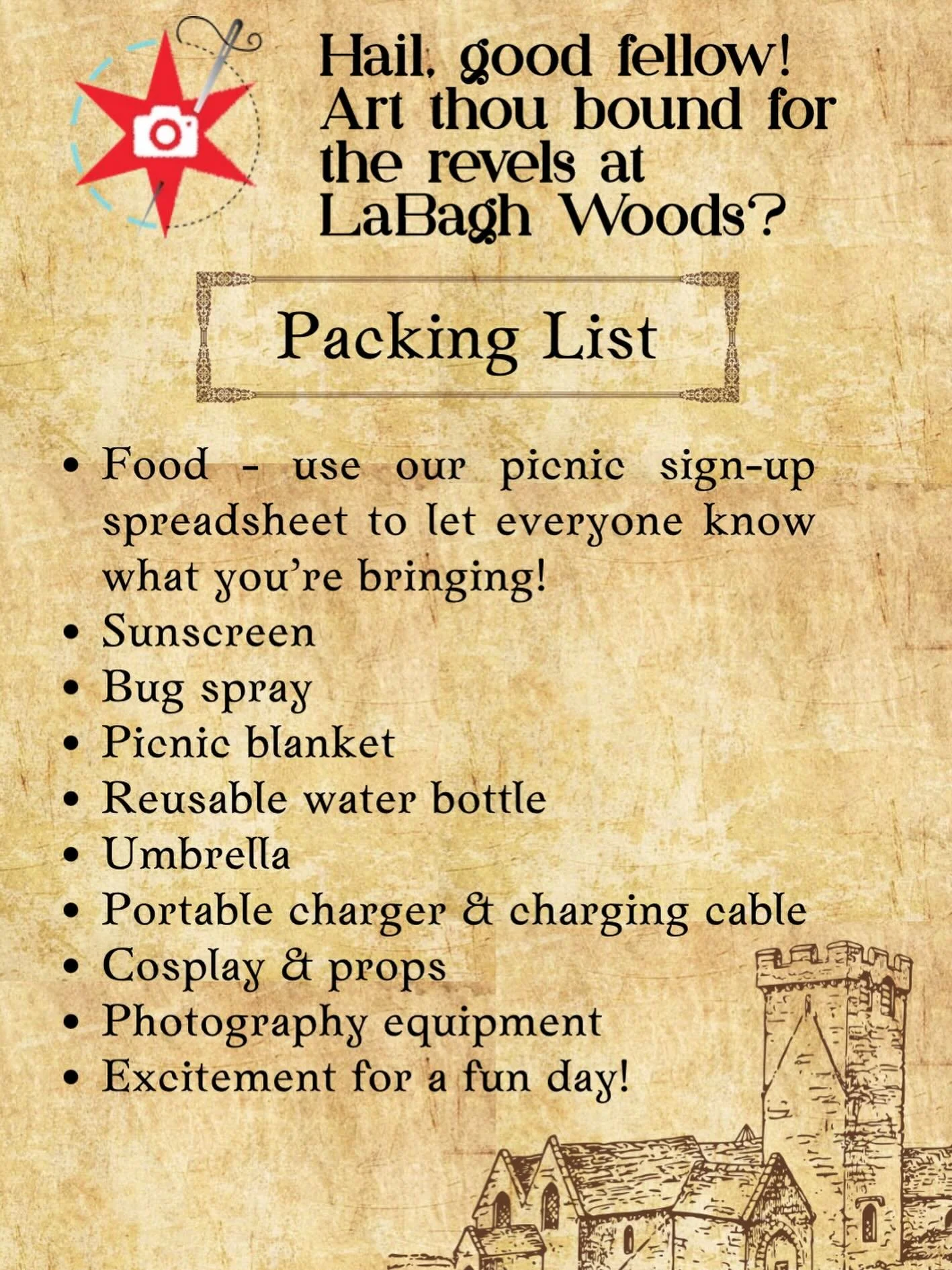 Hear ye, hear ye! We hope to see you this Sunday, June 7 at our LaBagh Woods Enchanted Tavern meet up! Our registration form and picnic sign-up sheet are available on the Linktree in our bio.

What other items do you like to bring to our meet ups? Co