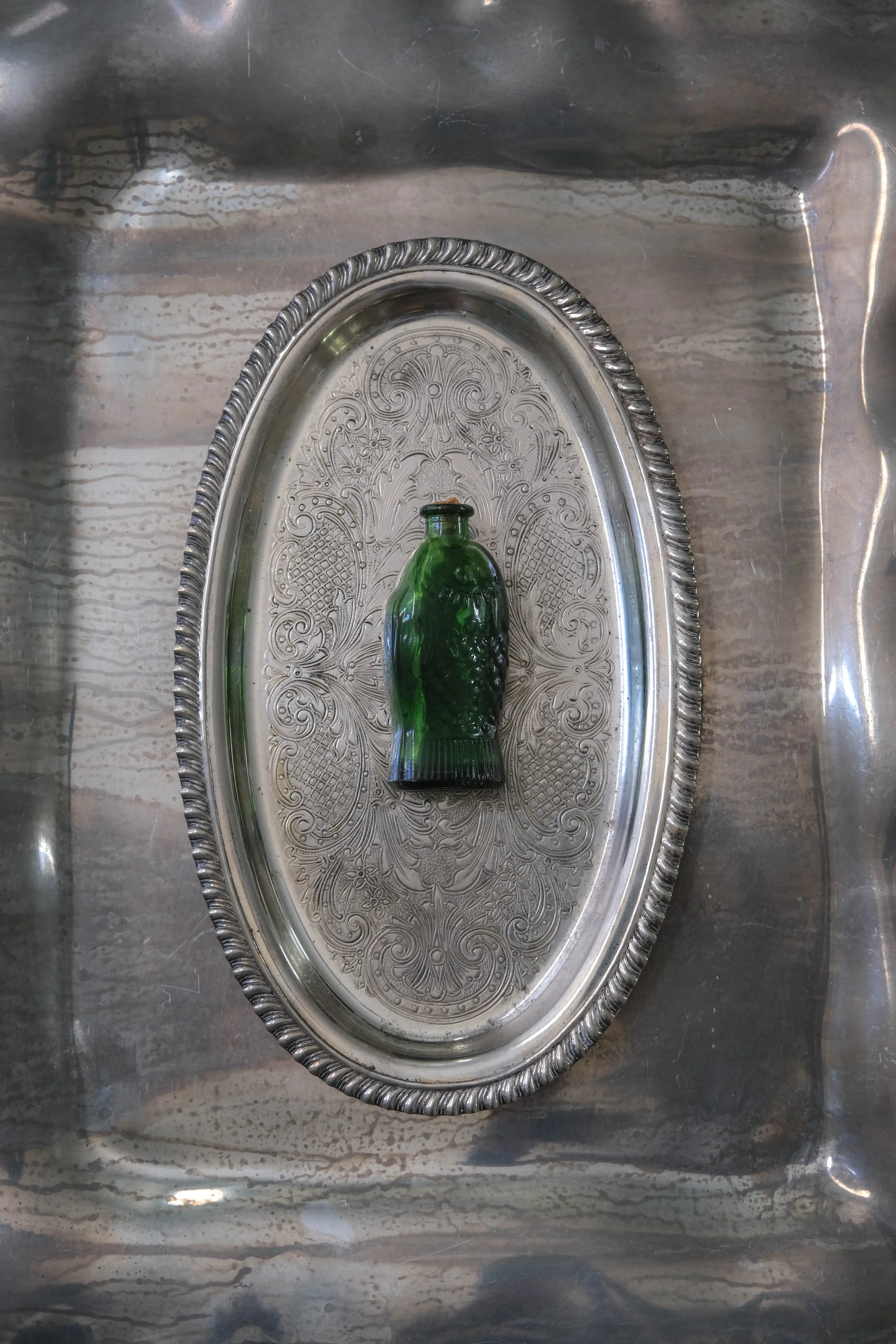 Emerald Fish Miniature Corked Glass Bottle
