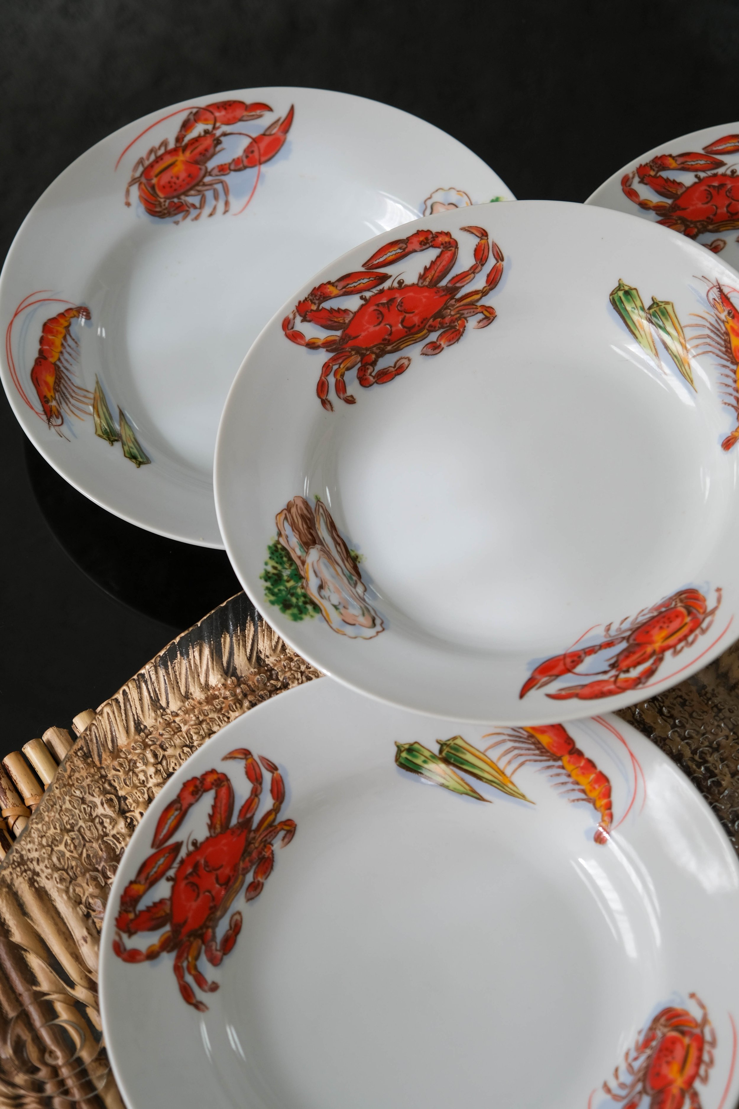 60s Japanese Porcelain Seafood Dish Set of 4