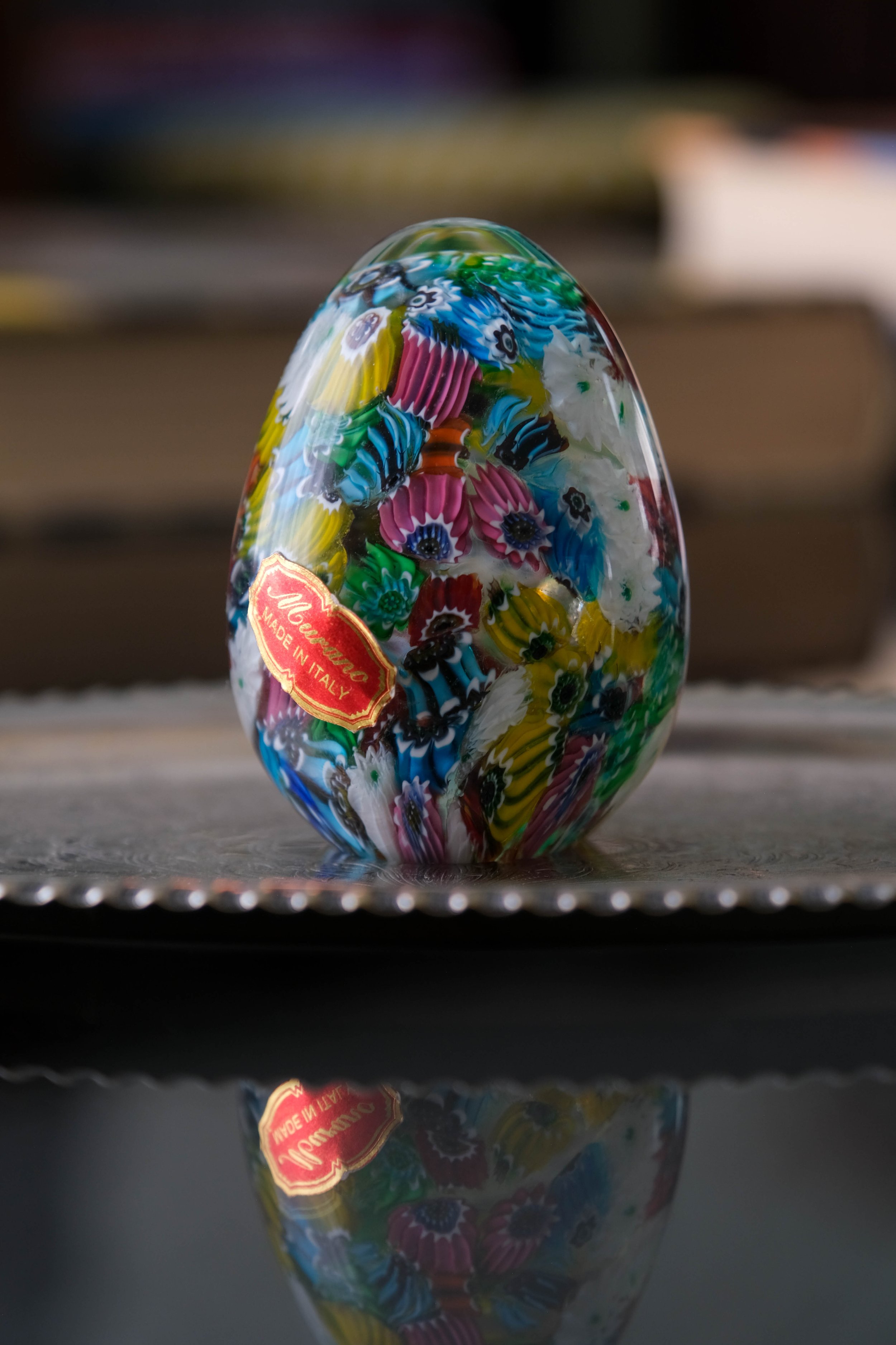 60s Murano Millefiori Glass Egg Paperweight