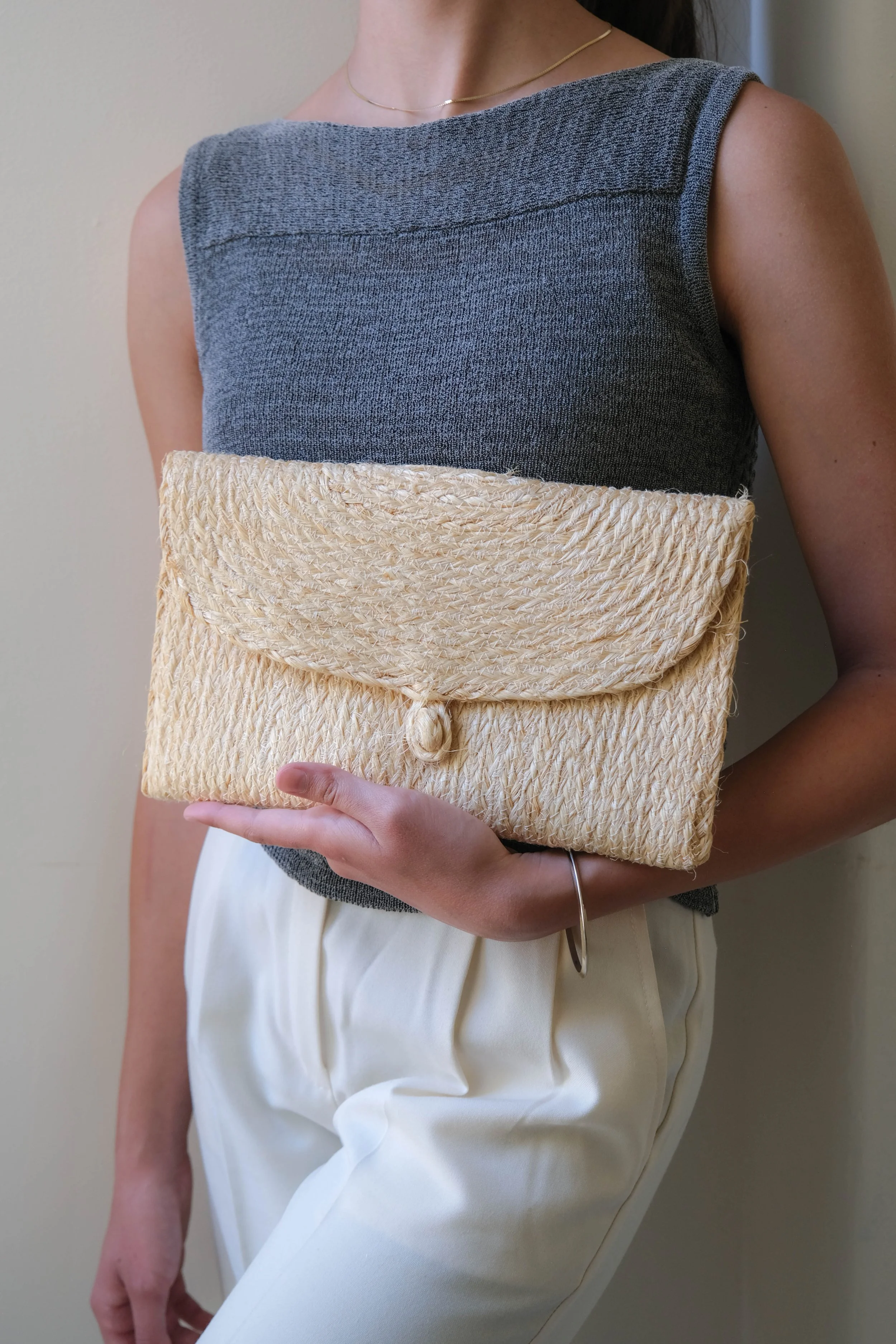Natural Raffia Envelope Bag