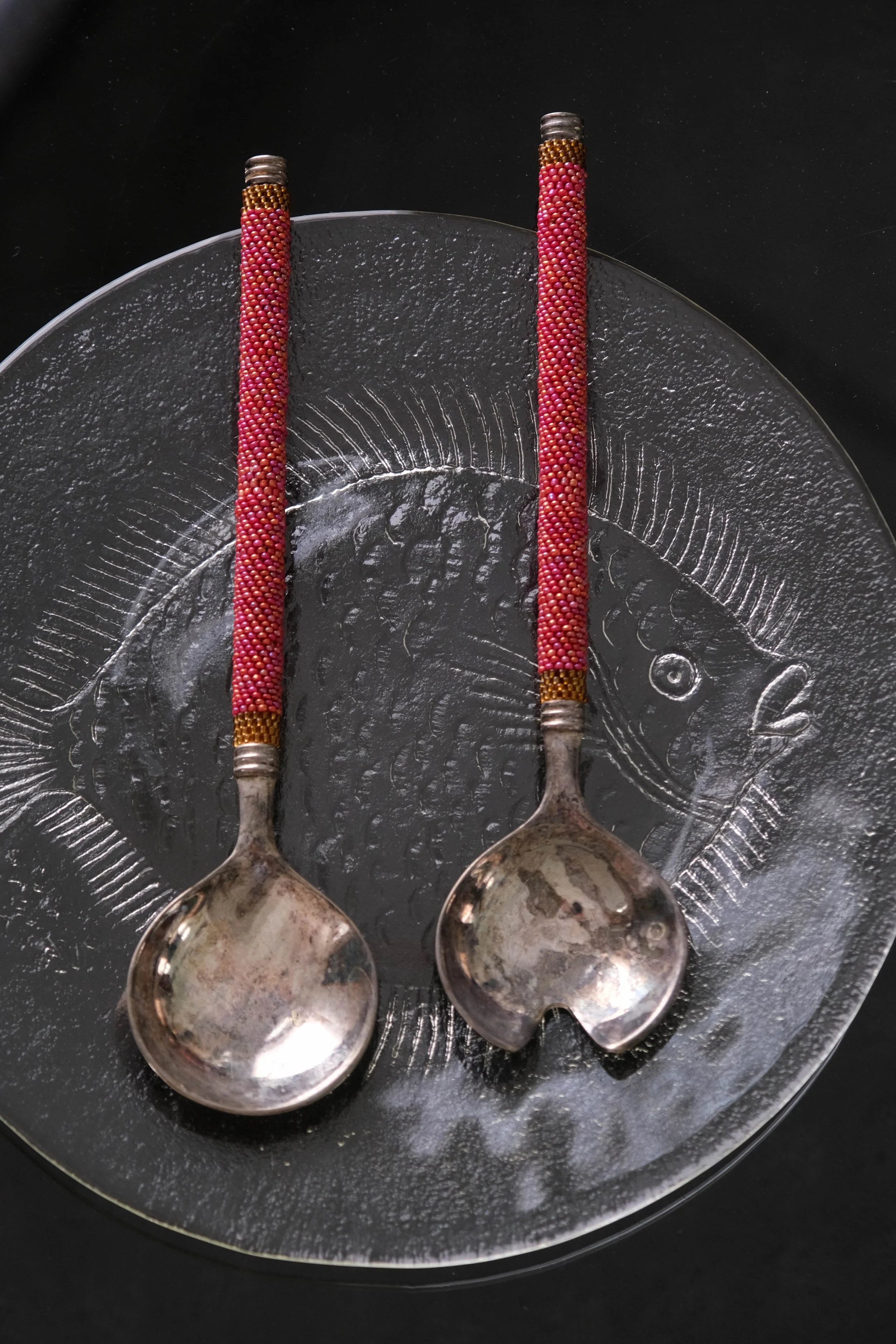 African Beaded Salad Servers