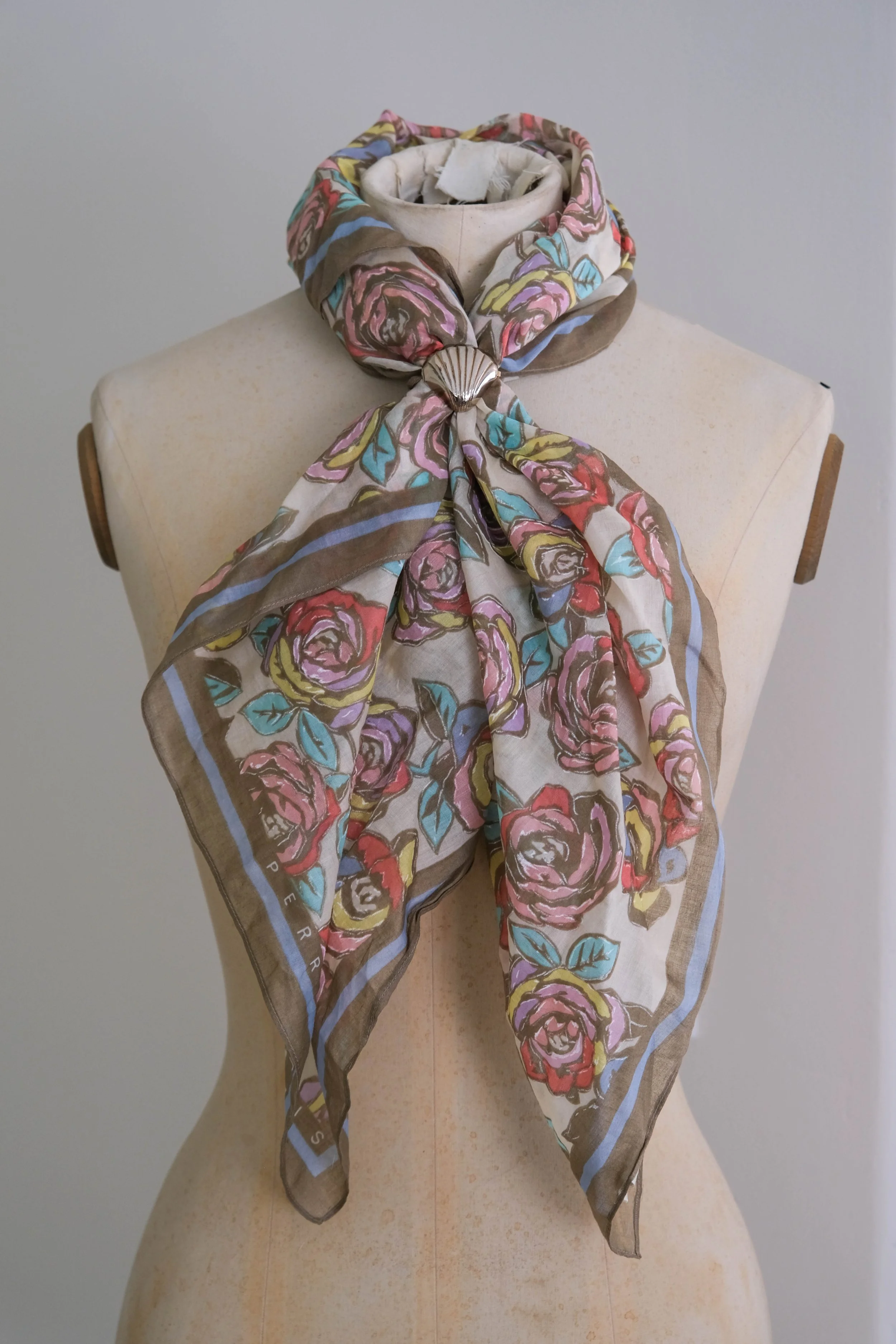 Perry Ellis Floral Scarf & Scallop Shell Scarf Ring Set