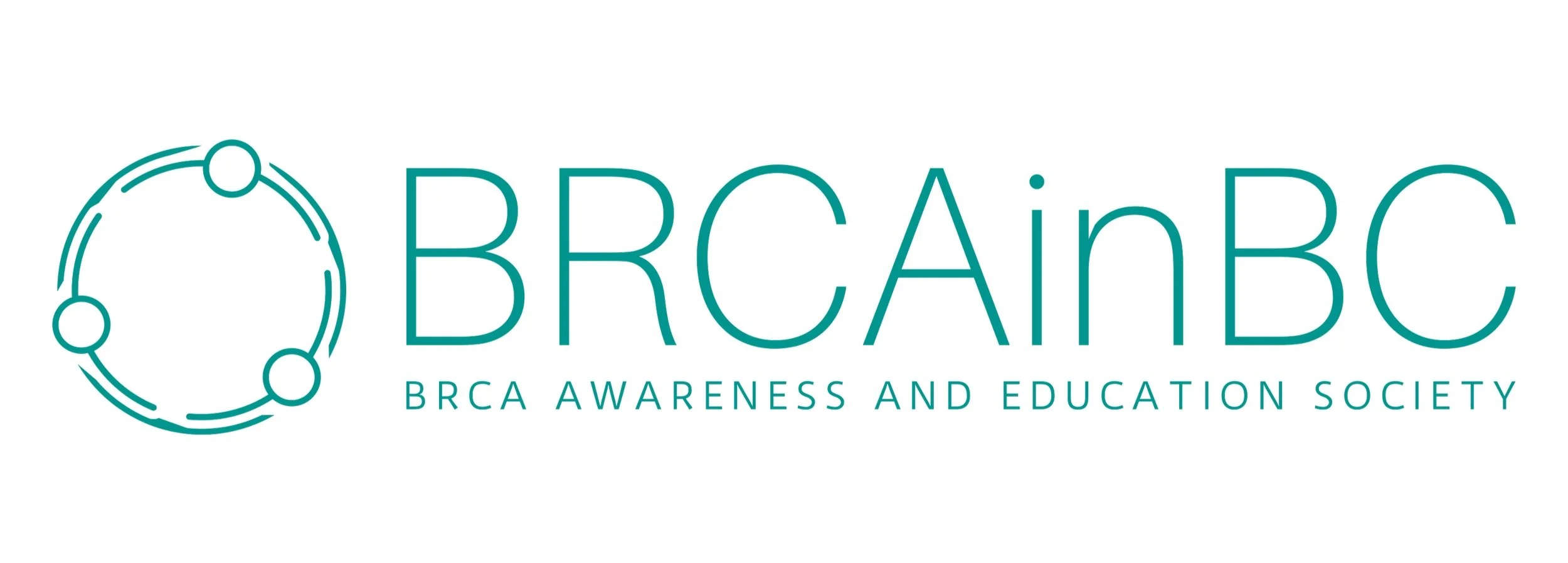 Logo of BRCA Awareness and Education Society featuring a stylized circular DNA helix symbol and the society's name in teal text.