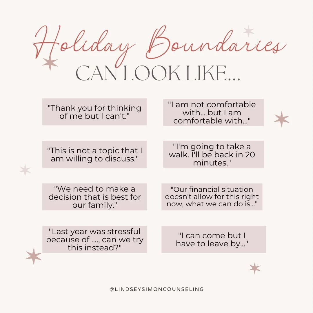 As we approach all of the holiday festivities it&rsquo;s time to share my yearly holiday boundaries post!

Over the next couple weeks many people will be hosting, traveling and spending a lot of time with family. I encourage you to set boundaries for