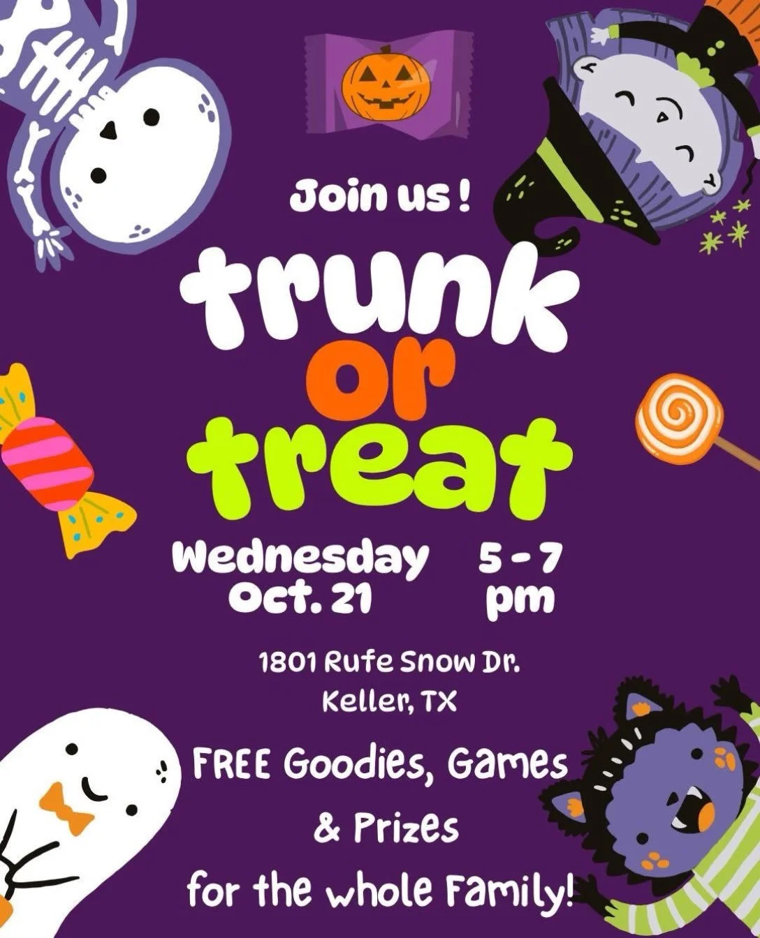 We will be over at @concept.therapy on Wednesday 10/21 from 5pm-7pm for a trunk or treat! Bring the family and come enjoy some fun!!

#kellertexas #kellertx