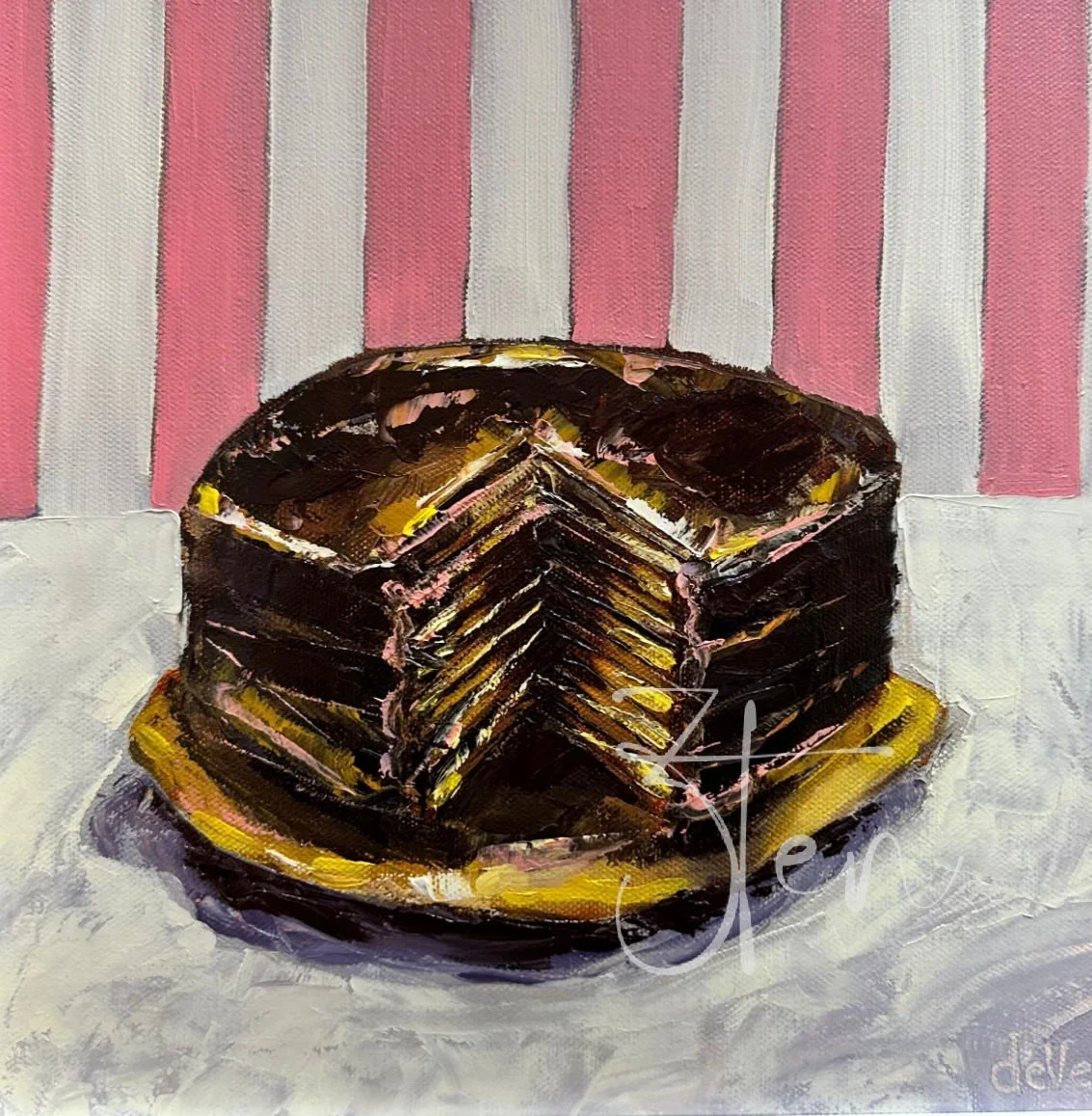 CHOCOLATE CAKE WITH PINK STRIPES by Lori Dever