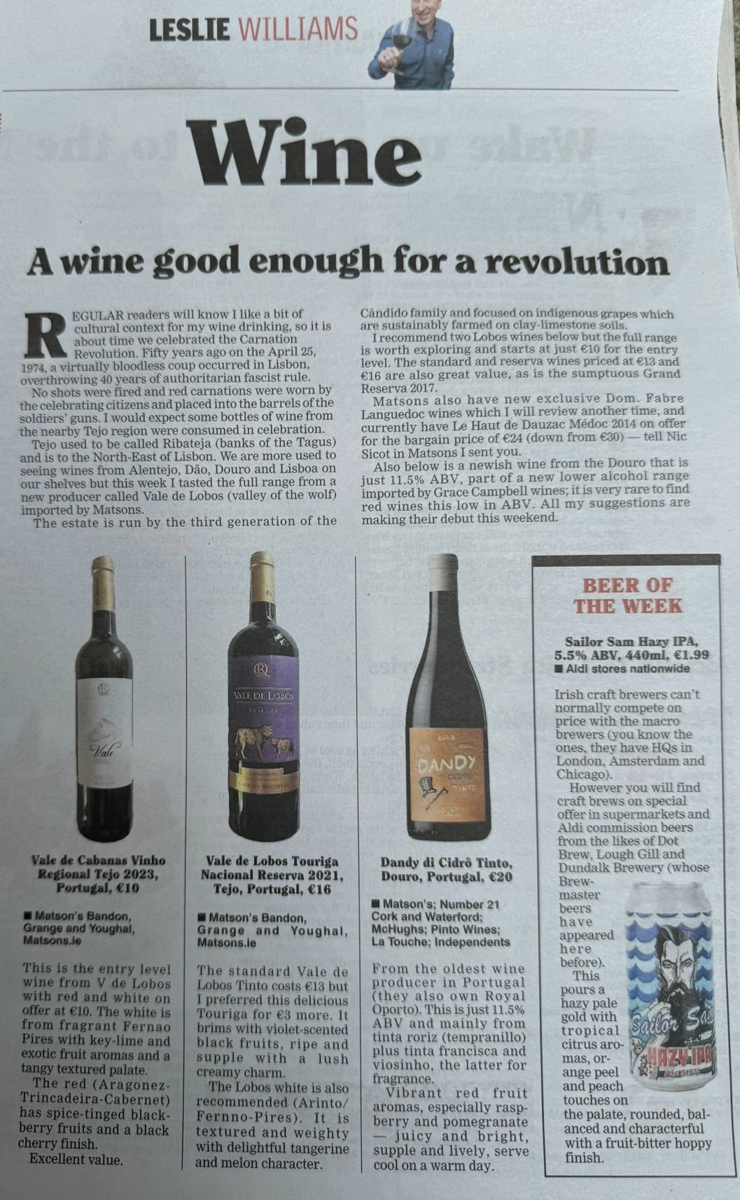 Wine article in the Irish Examiner on Dandy de Cidro