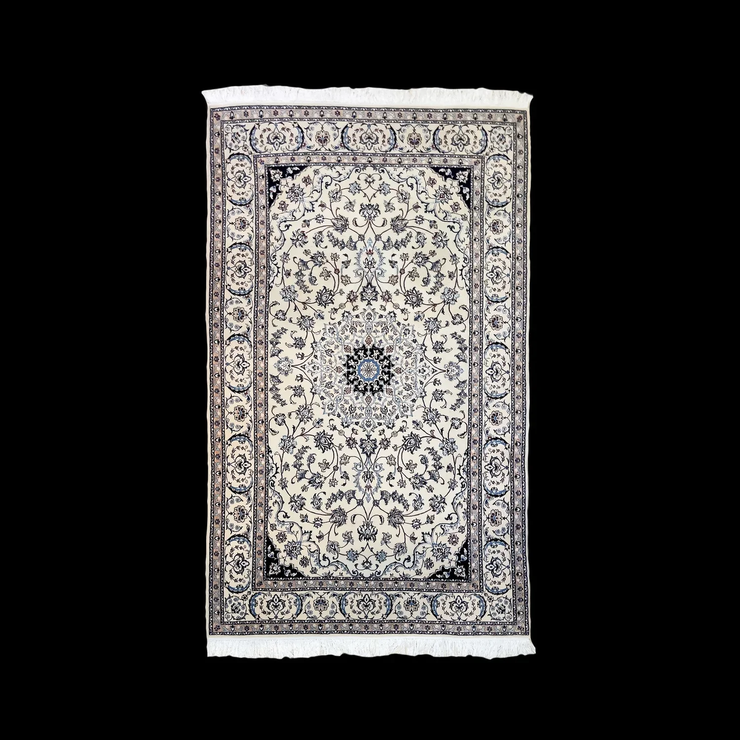 Nain Wool Silk Handmade Handwoven Rug_Cream_Blue_Rosewood Gallery4.webp