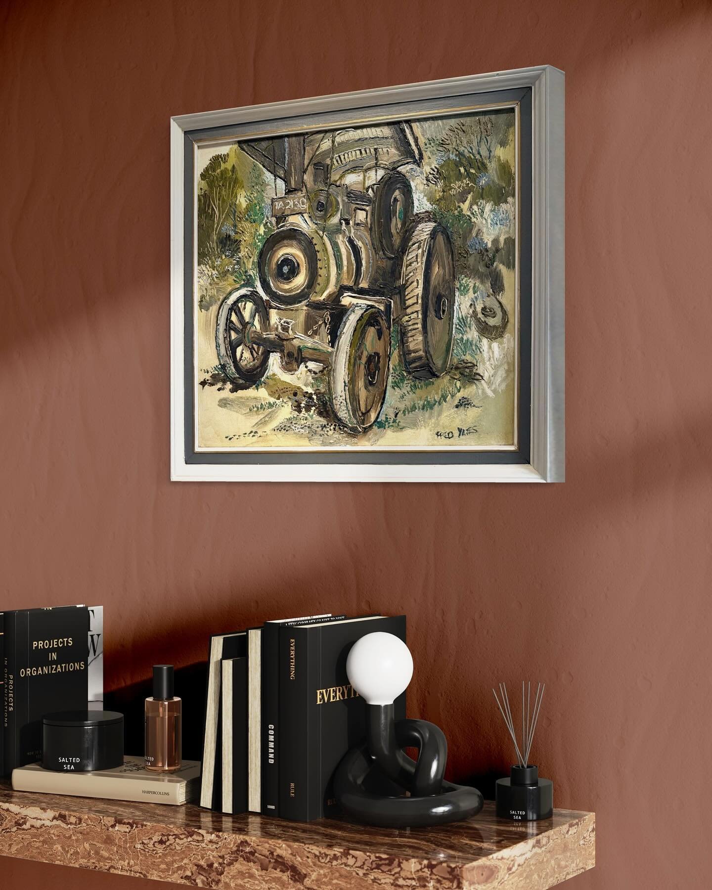 A Fred Yates Painting
1922 - 2008

Traction Engine

Oil on Board

Available on our website
www.rastall.art

An early example of Fred&rsquo;s work in simple colours. Great signature, lovely impasto textured traction engine wheels, ideal for a British 