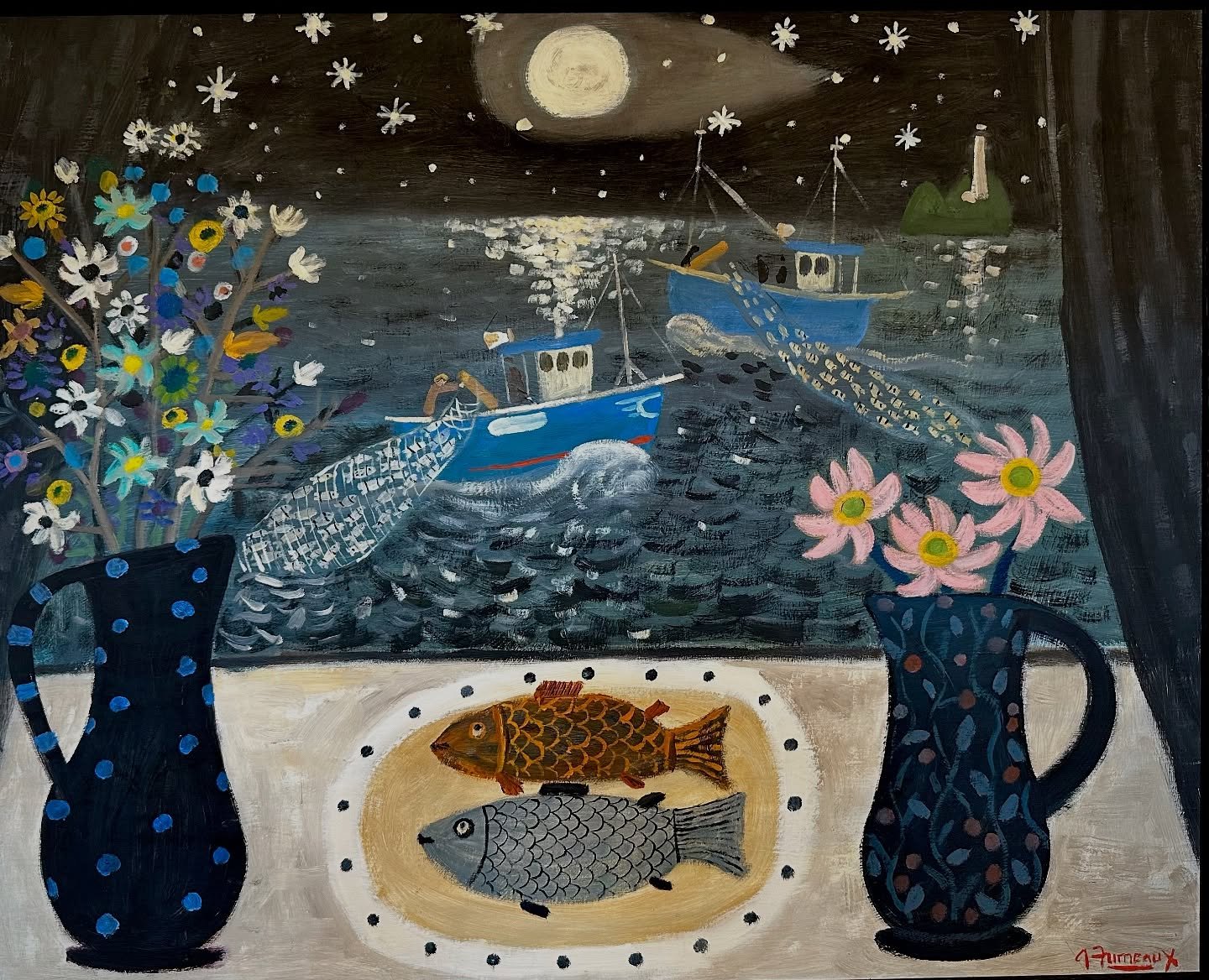 The wonderful Alan Furneaux

&ldquo;A View of the Harbour at Night&rdquo;

Oil on Canvas

We have admired Alan&rsquo;s work for a while and love this very Cornish scene. Just look at all those fish in the nets, Ansum !

On our stand at Buxton Show to