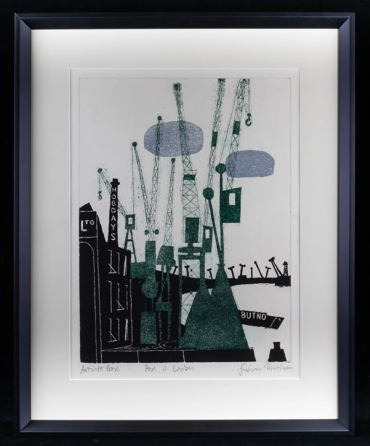 Julian+Trevelyan+Pool+of+London+Artist+Proof+in+Striking+Greens+and+Black+-+Full+Image+with+black+frame.jpg