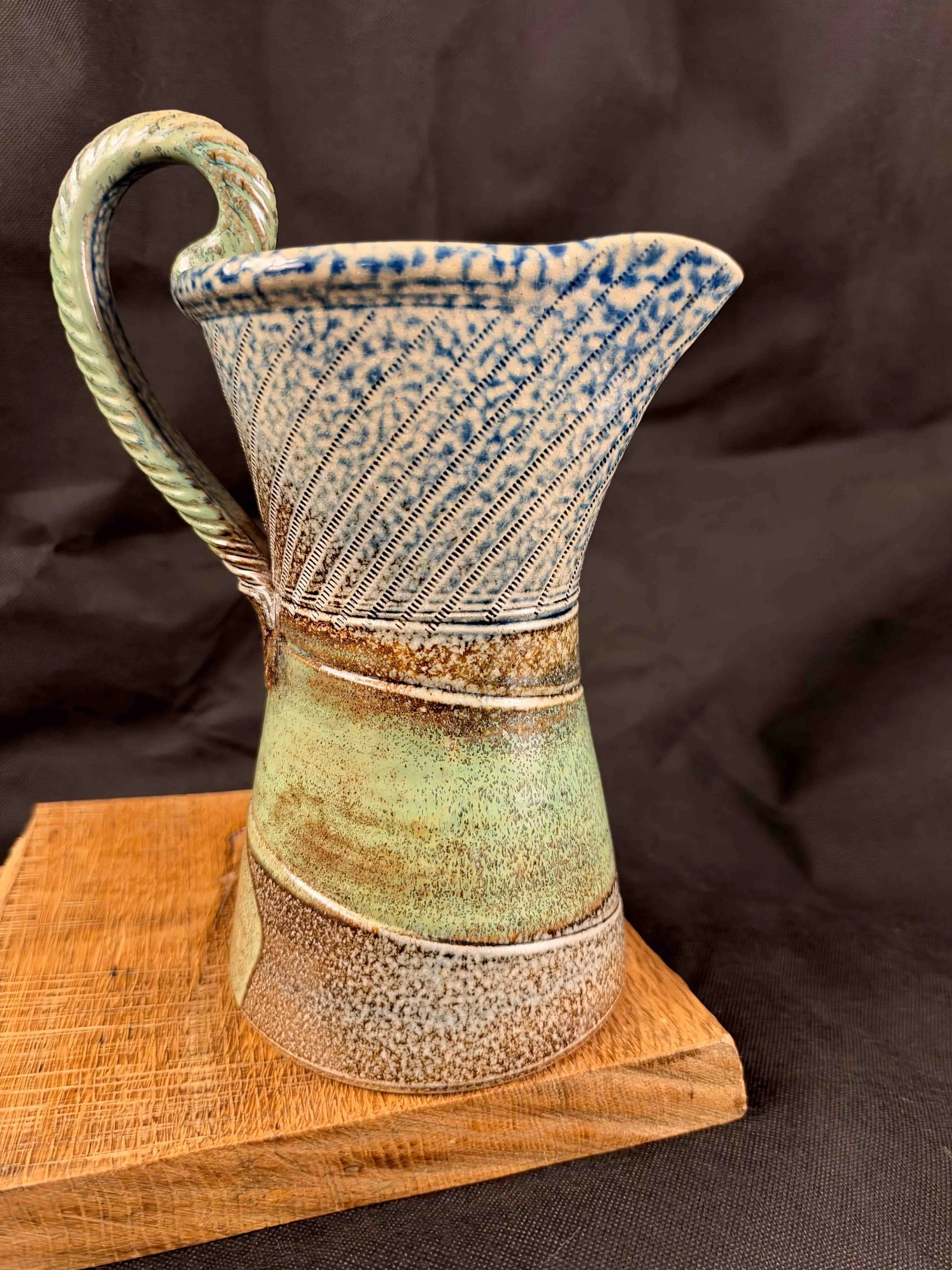Jane Hamlyn - Salt glaze Jug with chevron handle